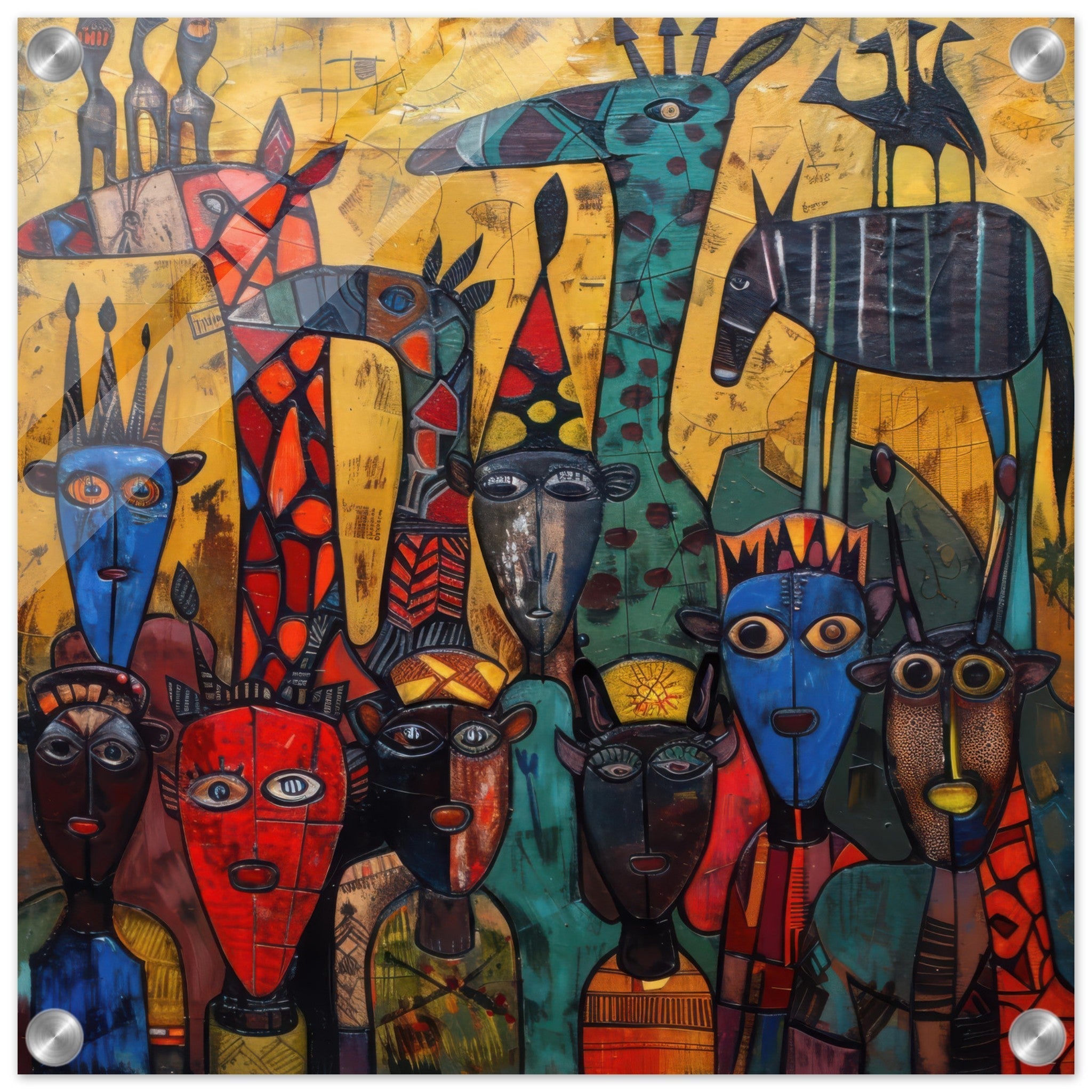 Acrylic Print Square - Expressionism art style Ugandas ancestors 4 - Shop Ai Art WebShop - Digital Art online Store