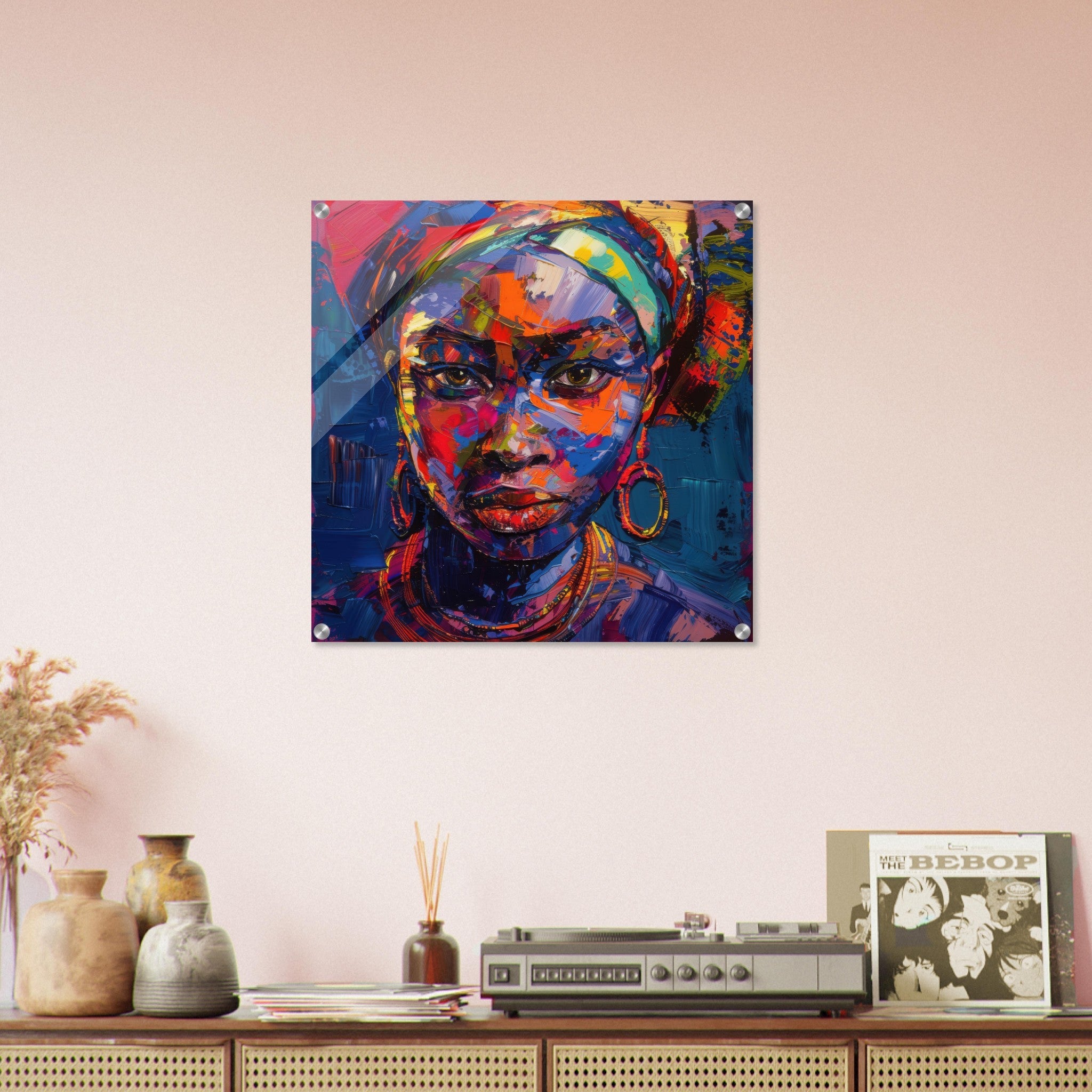 Acrylic Print Square - Expressionism art style Ugandas ancestors female - Shop Ai Art WebShop - Digital Art online Store