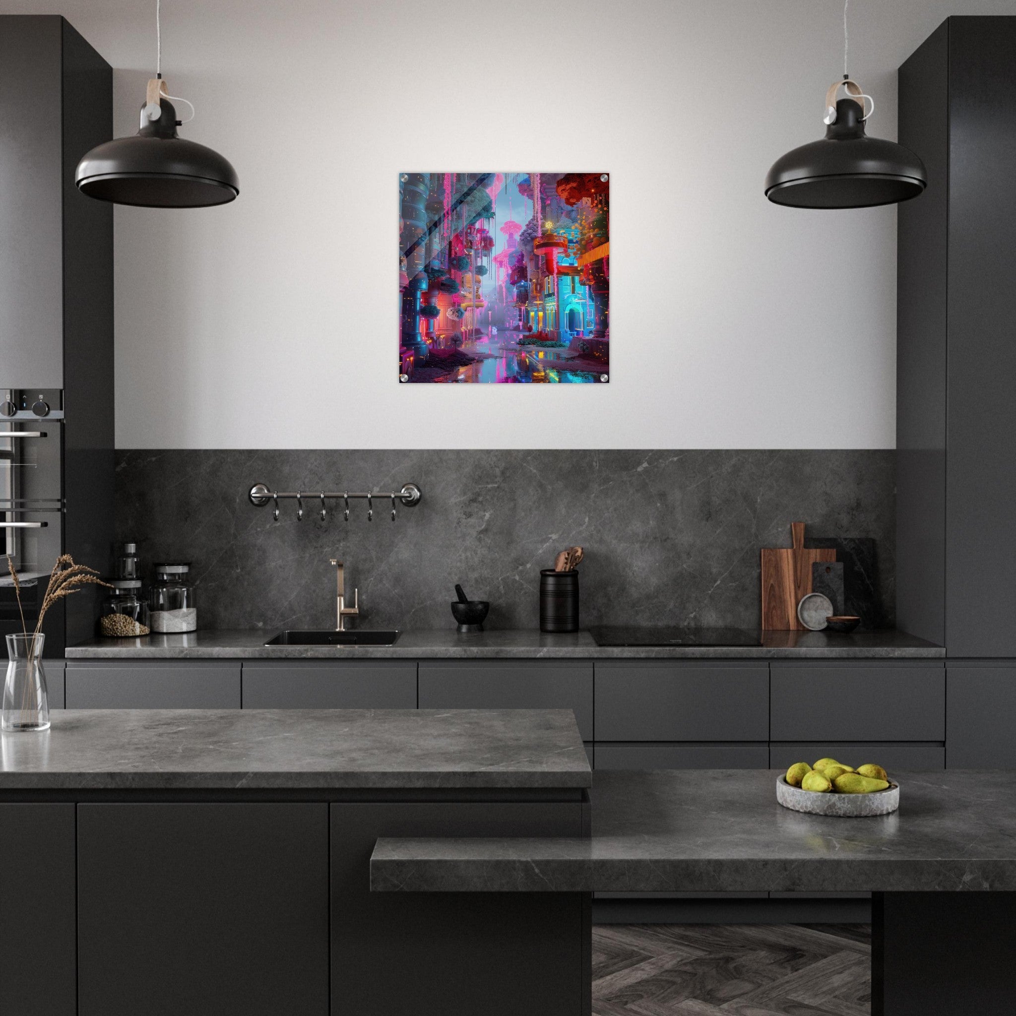Acrylic Print Square - Fluorescent Fantasy World 5 - Shop Ai Art WebShop - Digital Art online Store