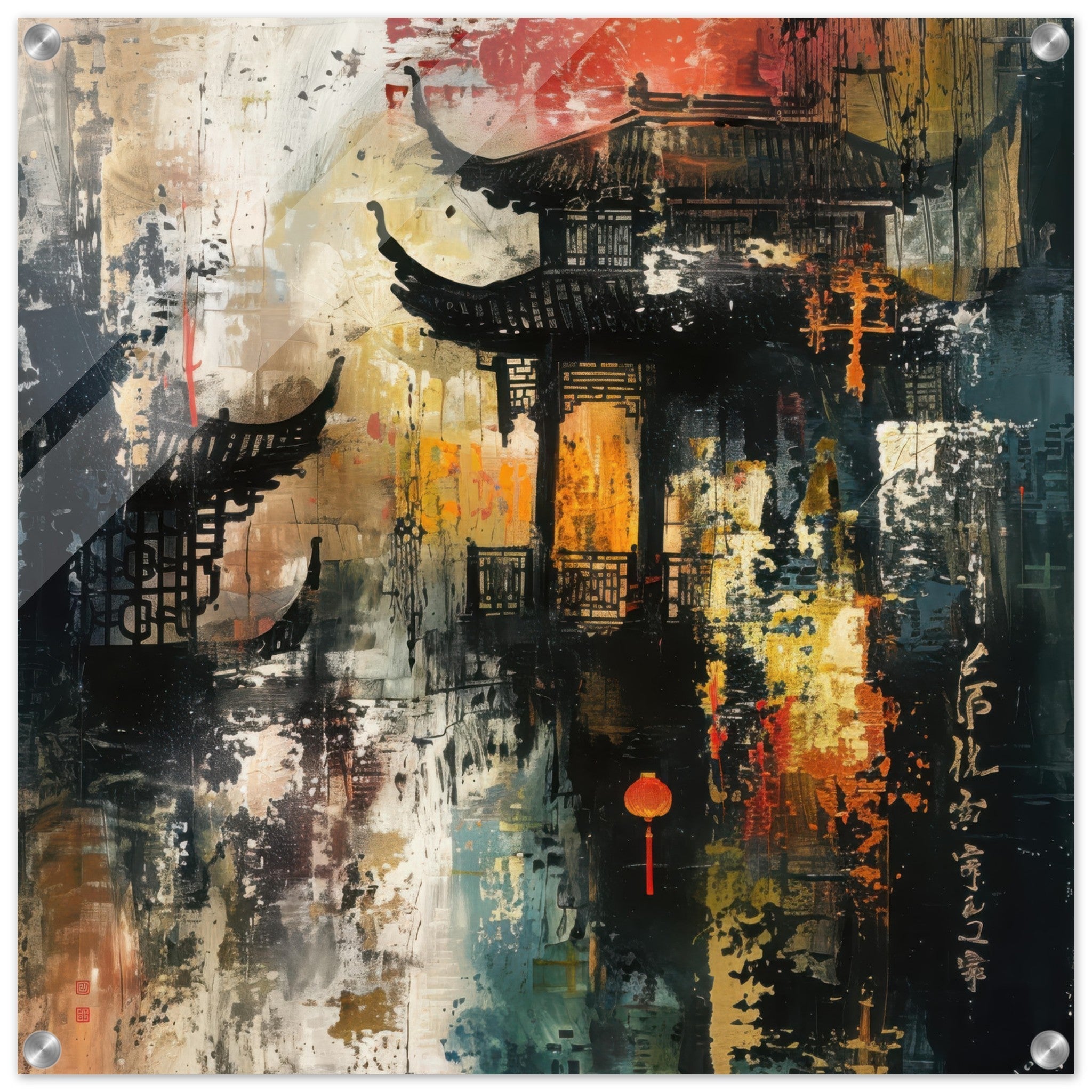 Acrylic Print Square - Old culture of China in abstract style - Shop Ai Art WebShop - Digital Art online Store