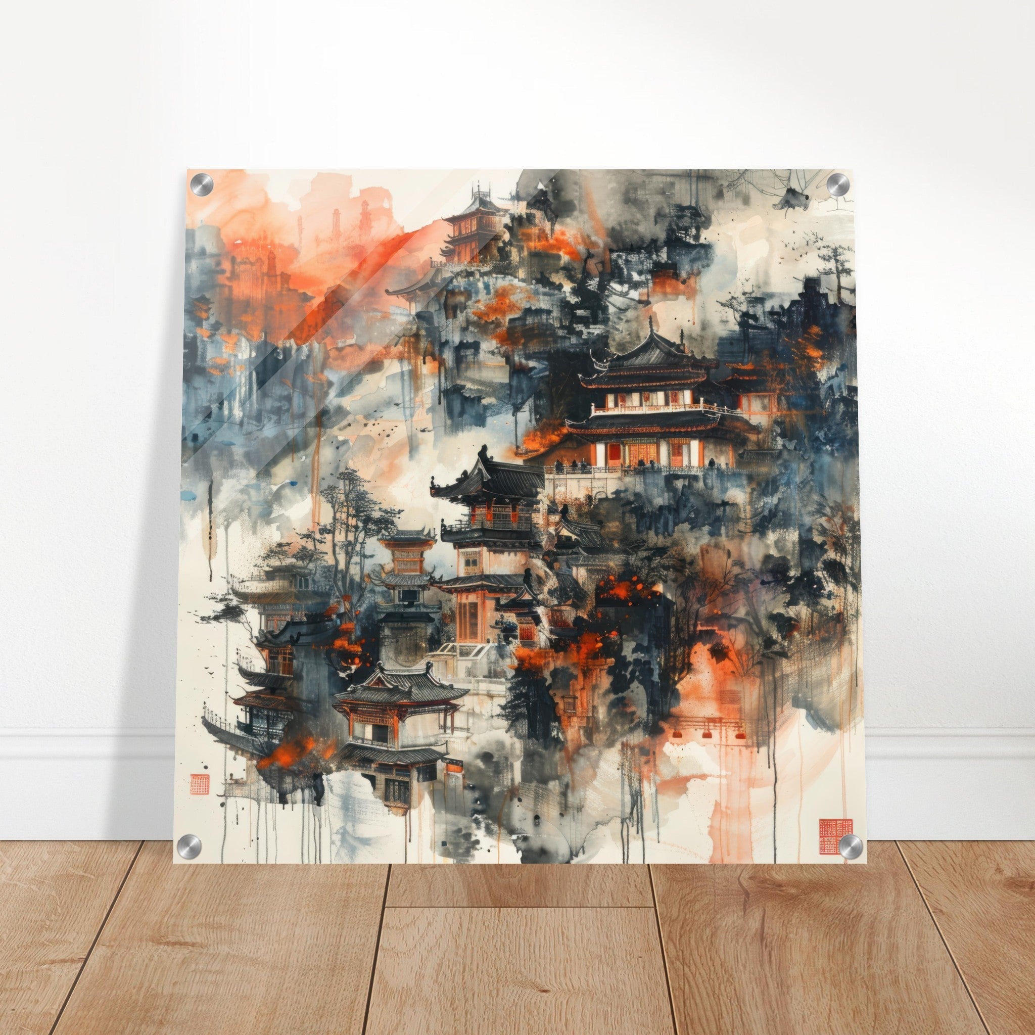 Acrylic Print Square - Old culture of China in abstract style 3 - Shop Ai Art WebShop - Digital Art online Store
