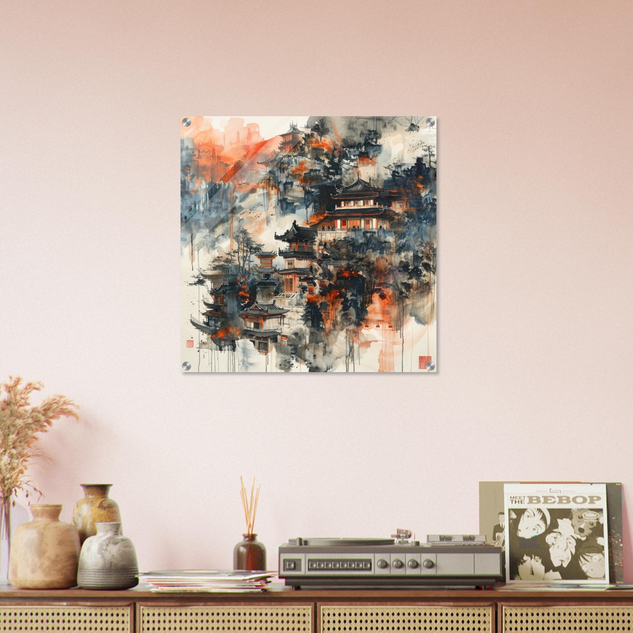 Acrylic Print Square - Old culture of China in abstract style 3 - Shop Ai Art WebShop - Digital Art online Store