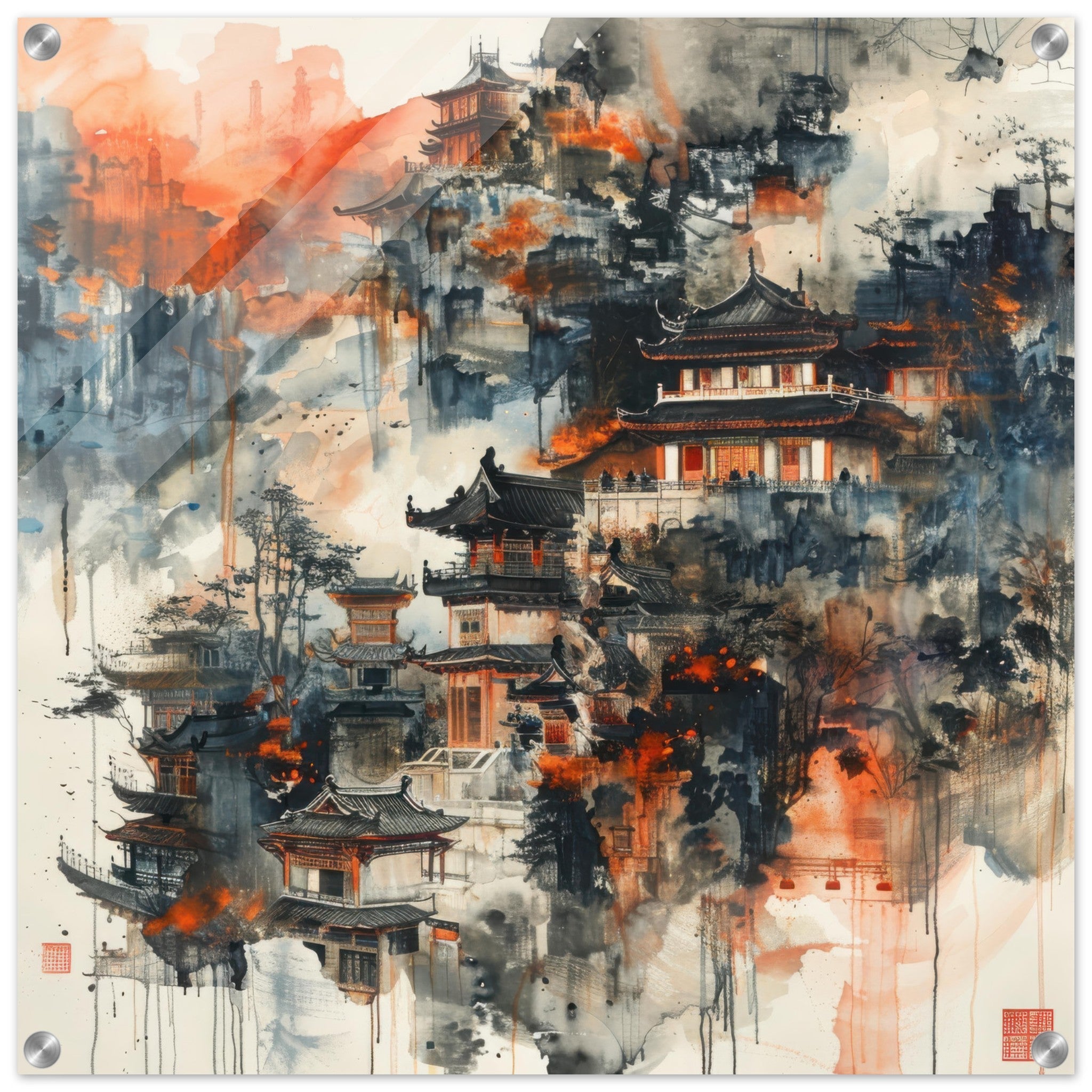 Acrylic Print Square - Old culture of China in abstract style 3 - Shop Ai Art WebShop - Digital Art online Store