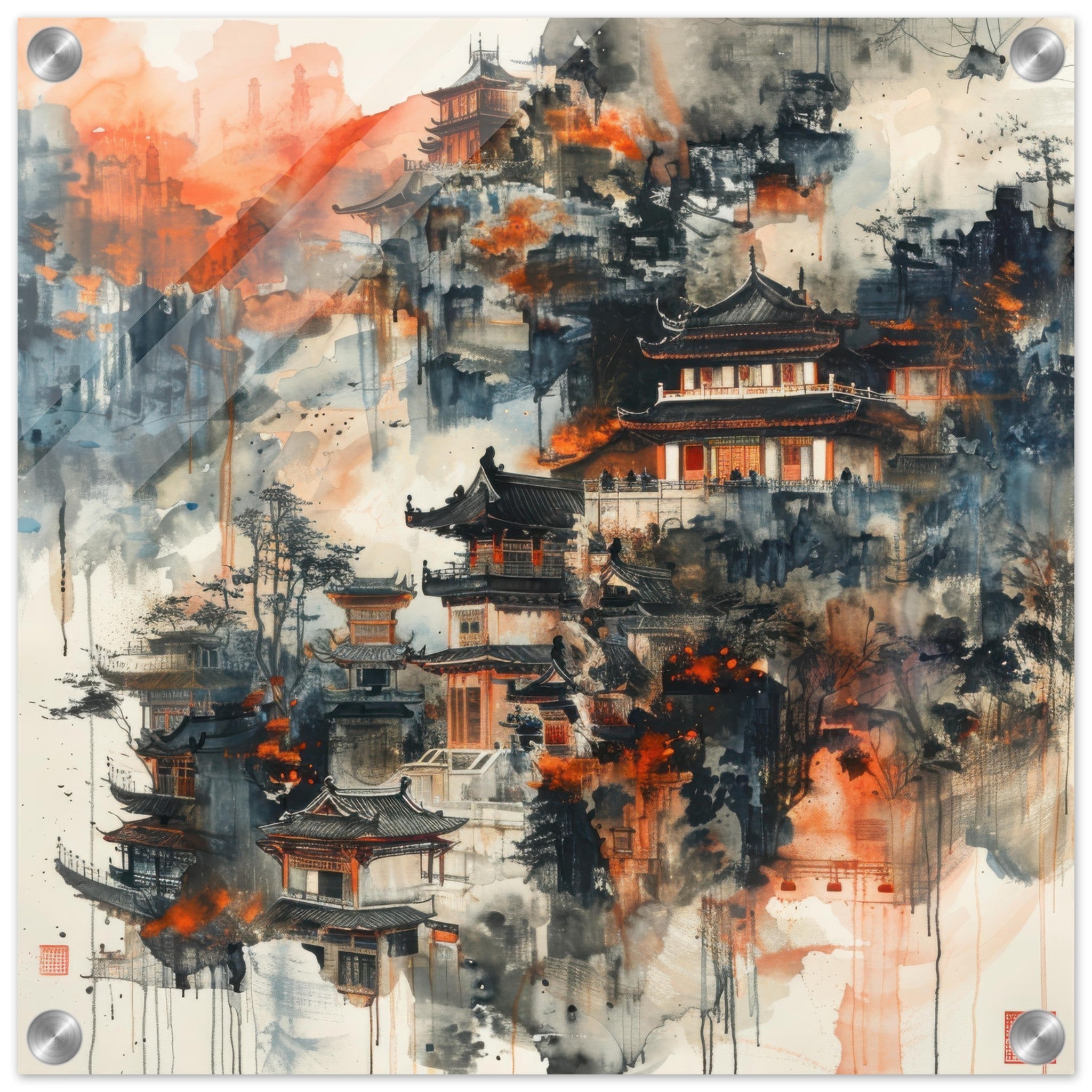 Acrylic Print Square - Old culture of China in abstract style 3 - Shop Ai Art WebShop - Digital Art online Store