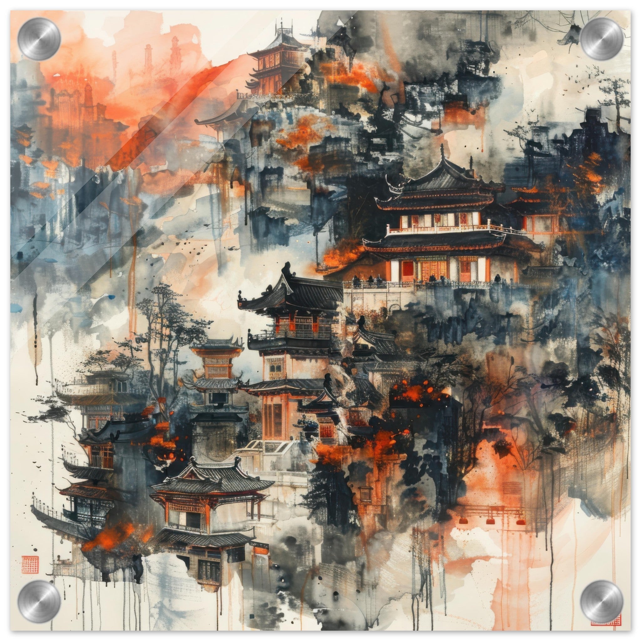 Acrylic Print Square - Old culture of China in abstract style 3 - Shop Ai Art WebShop - Digital Art online Store