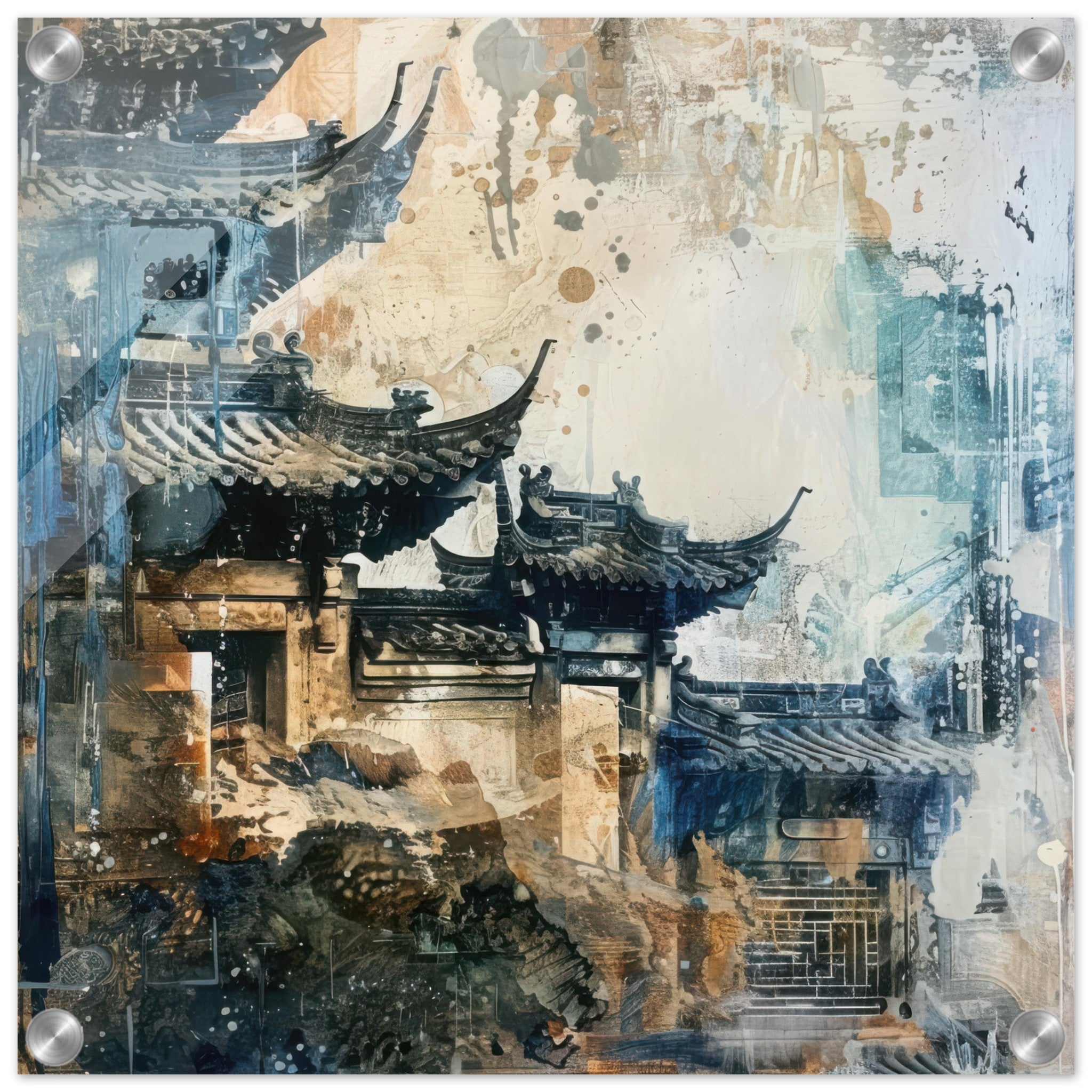 Acrylic Print Square - Old culture of China in abstract style 5 - Shop Ai Art WebShop - Digital Art online Store