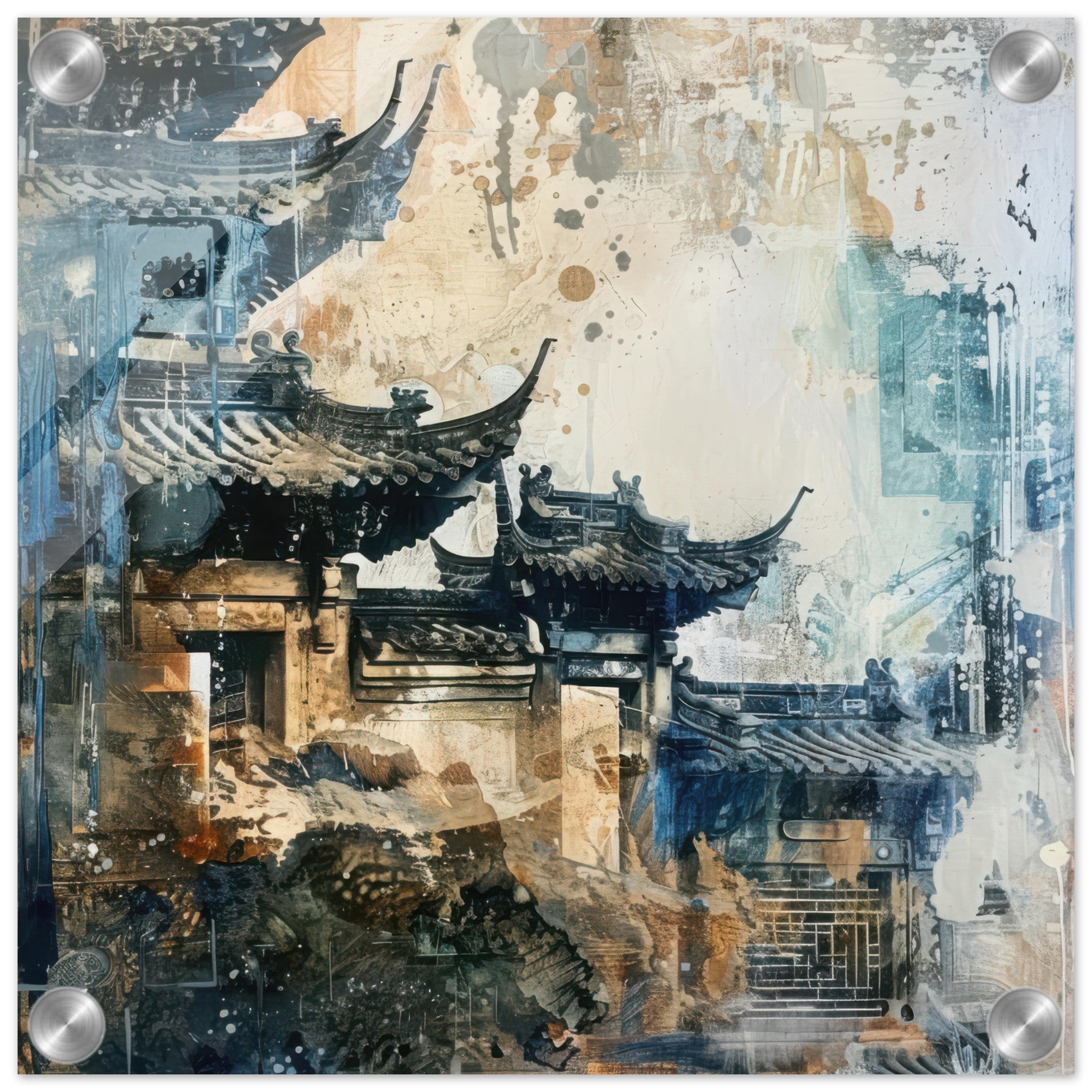 Acrylic Print Square - Old culture of China in abstract style 5 - Shop Ai Art WebShop - Digital Art online Store