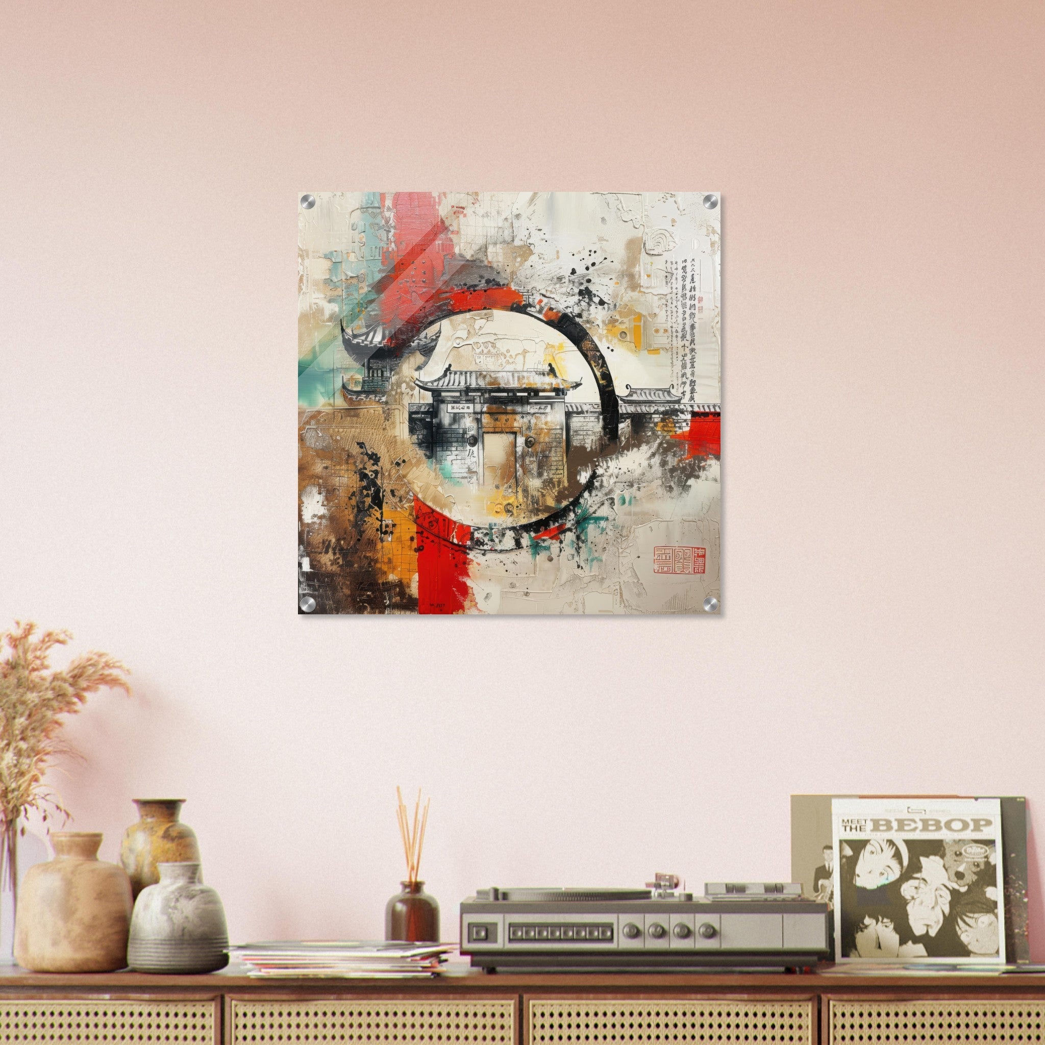 Acrylic Print Square - Old culture of China in abstract style 6 - Shop Ai Art WebShop - Digital Art online Store
