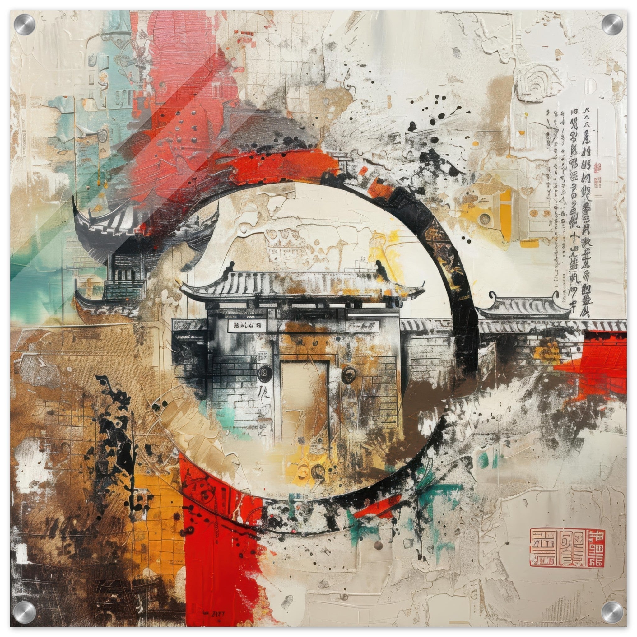 Acrylic Print Square - Old culture of China in abstract style 6 - Shop Ai Art WebShop - Digital Art online Store