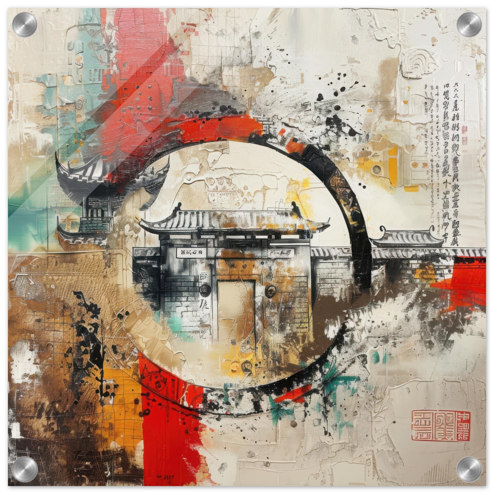 Acrylic Print Square - Old culture of China in abstract style 6 - Shop Ai Art WebShop - Digital Art online Store