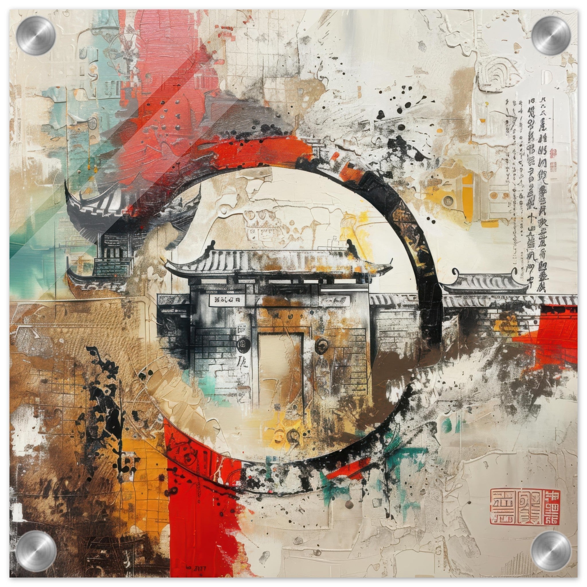 Acrylic Print Square - Old culture of China in abstract style 6 - Shop Ai Art WebShop - Digital Art online Store