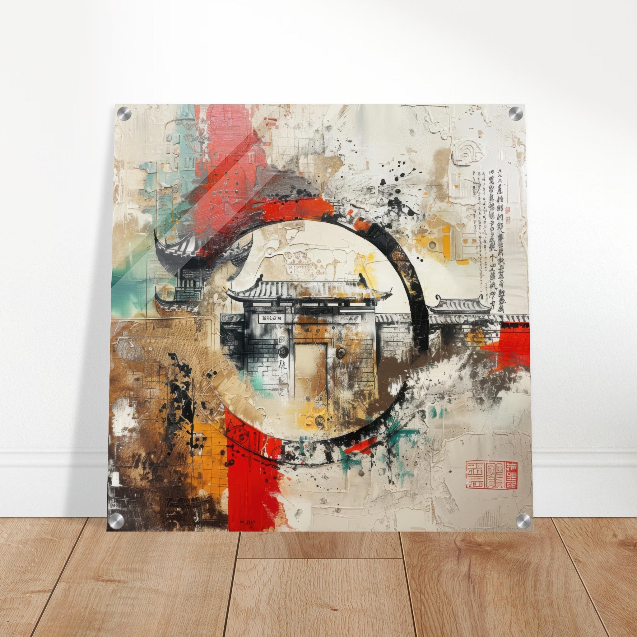 Acrylic Print Square - Old culture of China in abstract style 6 - Shop Ai Art WebShop - Digital Art online Store