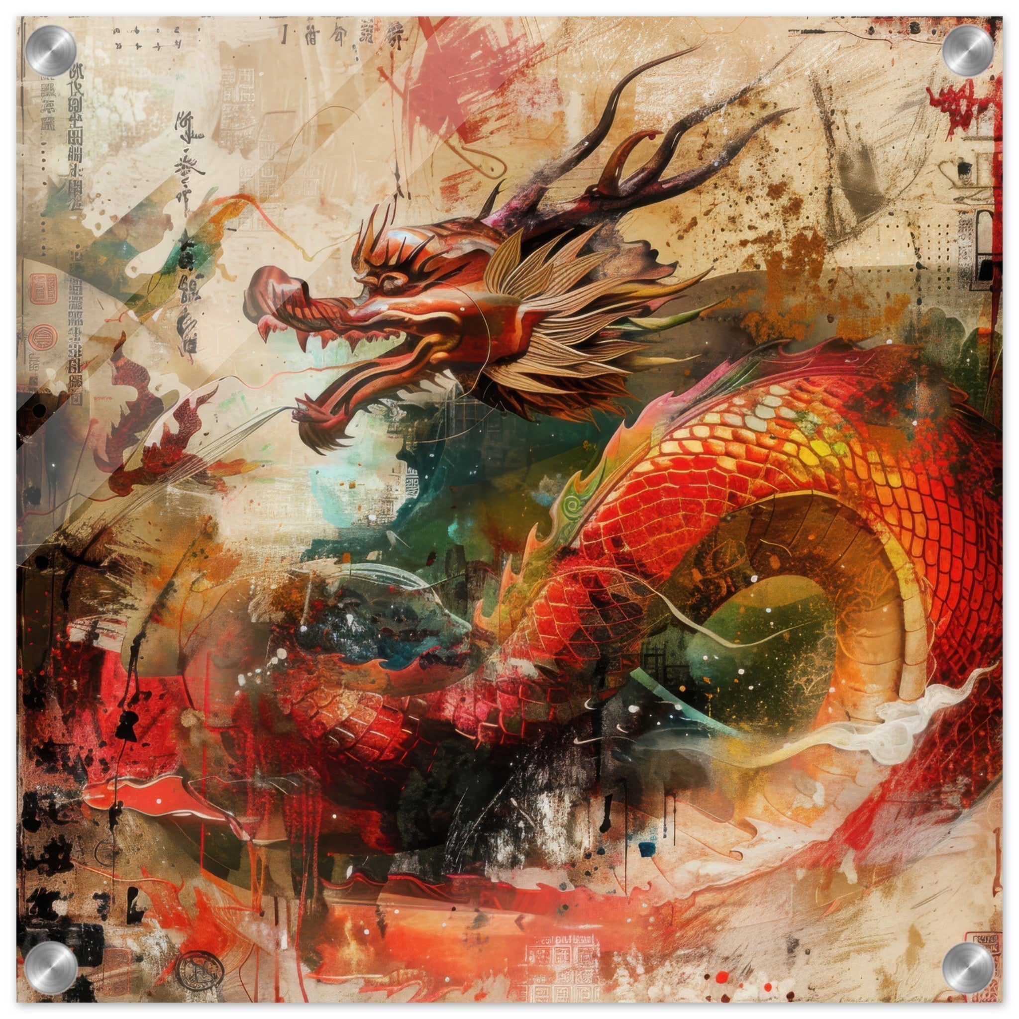 Acrylic Print Square - Old culture of China in abstract style 7 - Shop Ai Art WebShop - Digital Art online Store