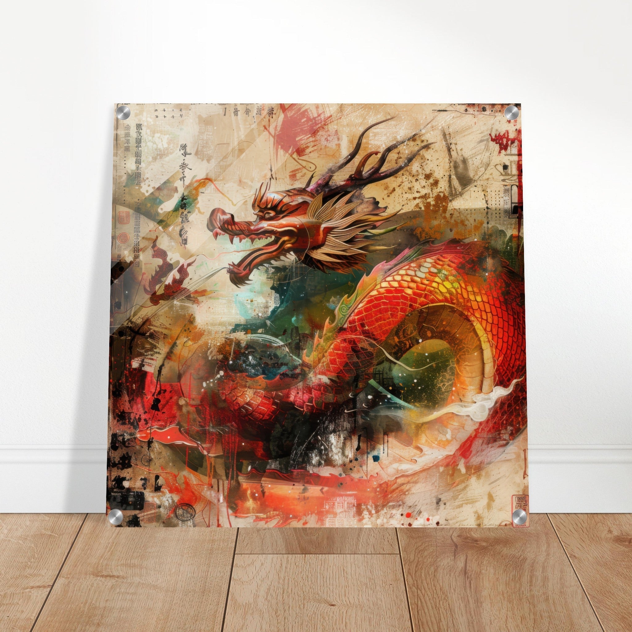 Acrylic Print Square - Old culture of China in abstract style 7 - Shop Ai Art WebShop - Digital Art online Store
