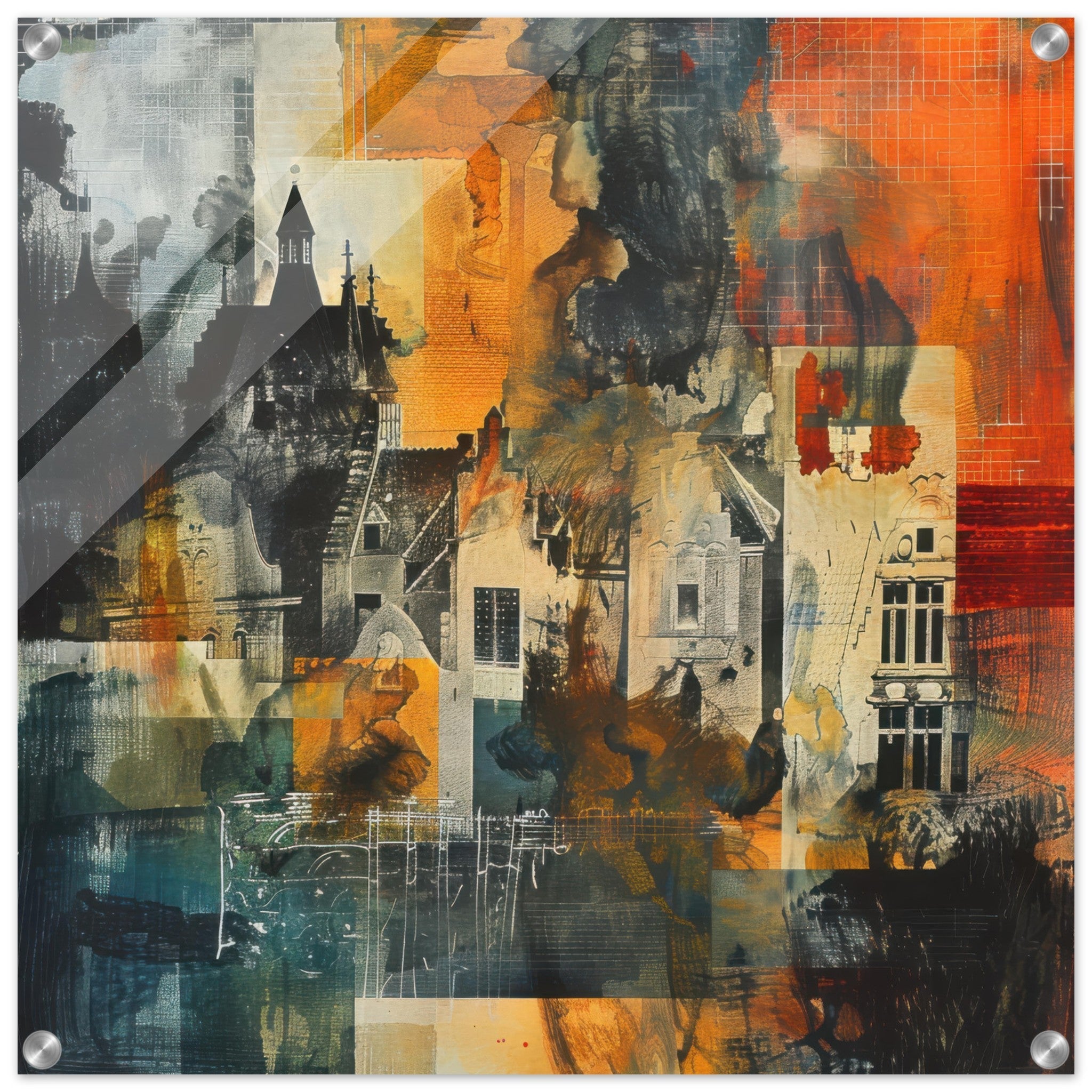 Acrylic Print Square - Old culture of the Netherlands in abstract style 4 - Ai Art Force