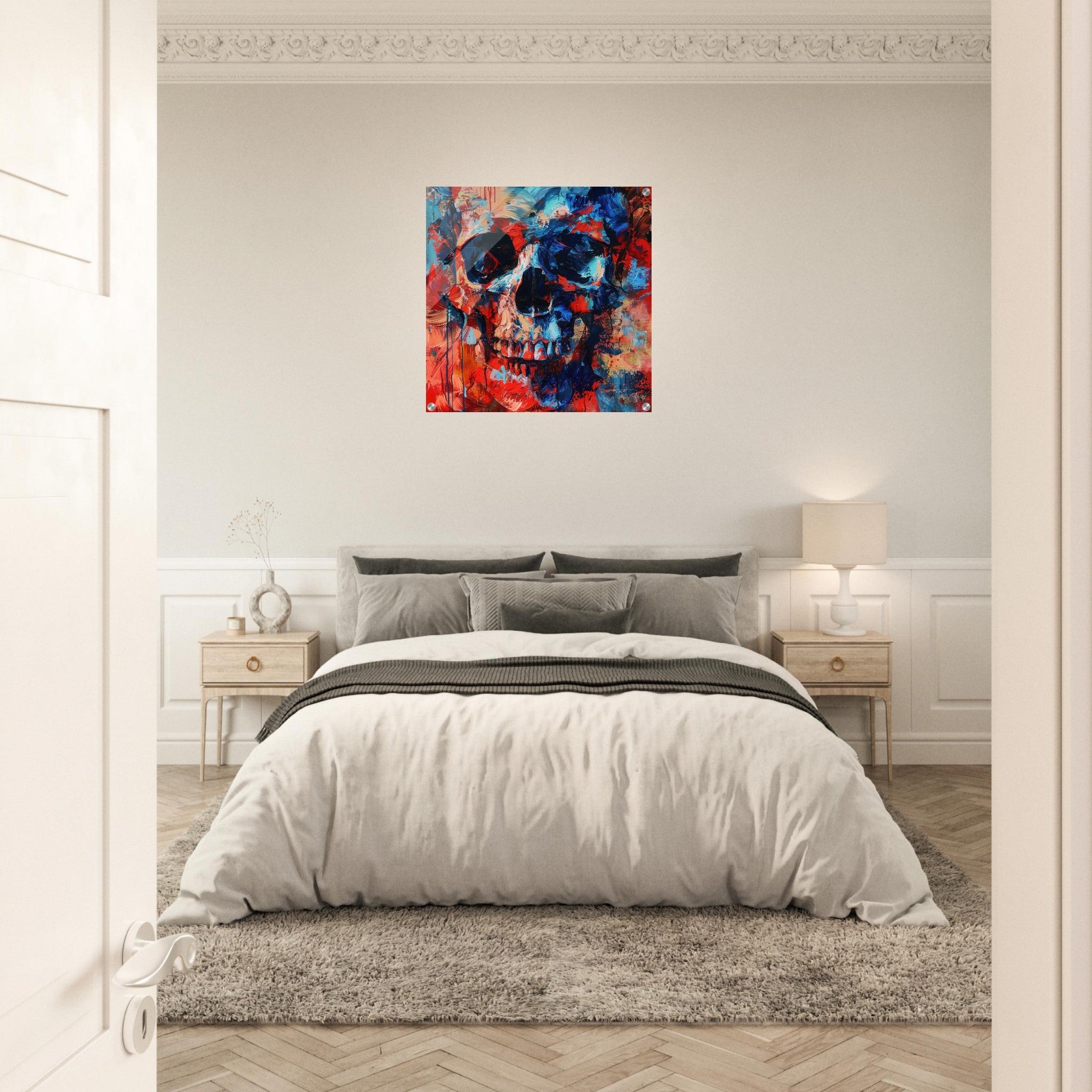 Acrylic Print Square - Skull and Bones abstract art style - Shop Ai Art WebShop - Digital Art online Store