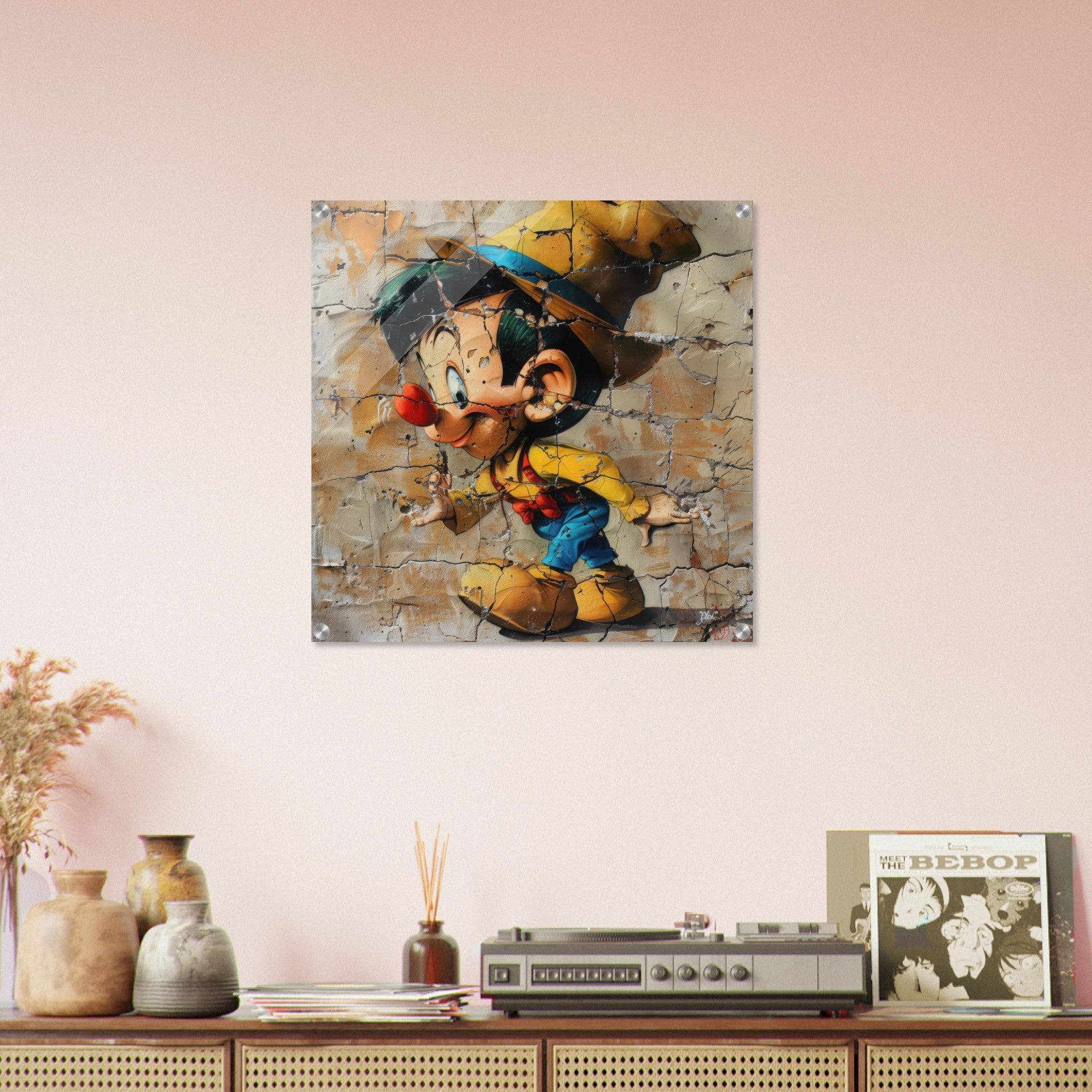 Acrylic Print Square - street art style pinochio being naughty 19 - Shop Ai Art WebShop - Digital Art online Store