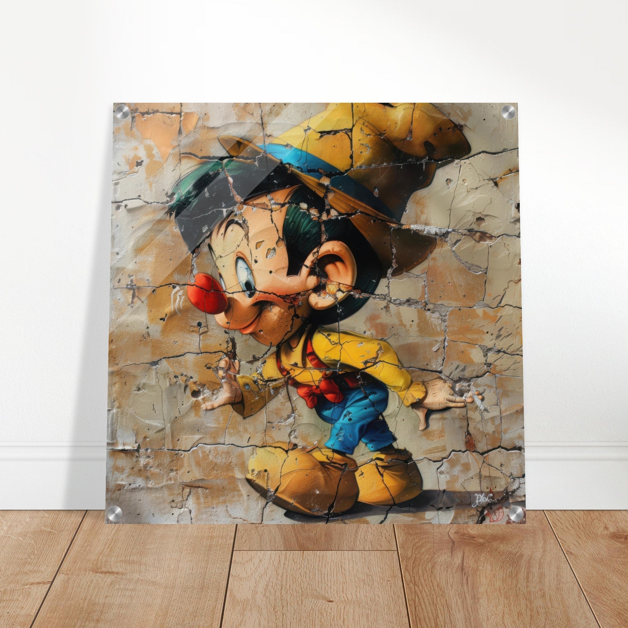 Acrylic Print Square - street art style pinochio being naughty 19 - Shop Ai Art WebShop - Digital Art online Store
