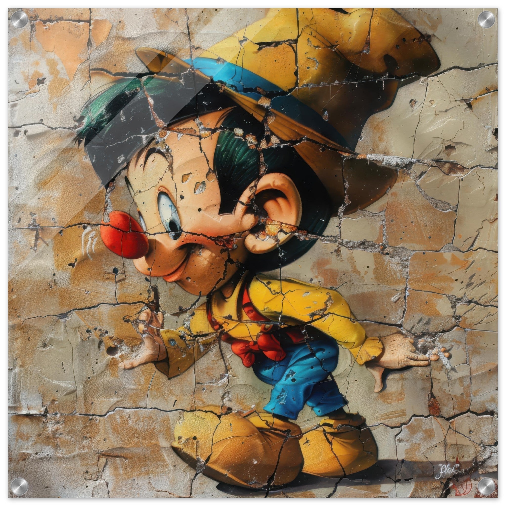 Acrylic Print Square - street art style pinochio being naughty 19 - Shop Ai Art WebShop - Digital Art online Store