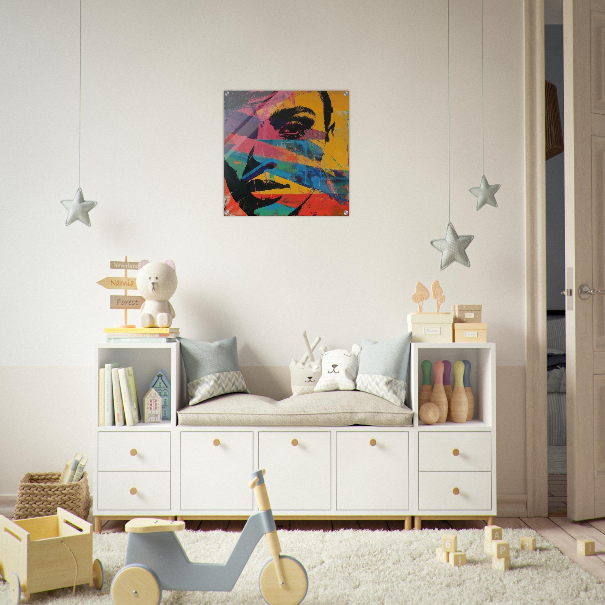 Acrylic Print Square - Swedish popart in abstract style 2 - Shop Ai Art WebShop - Digital Art online Store