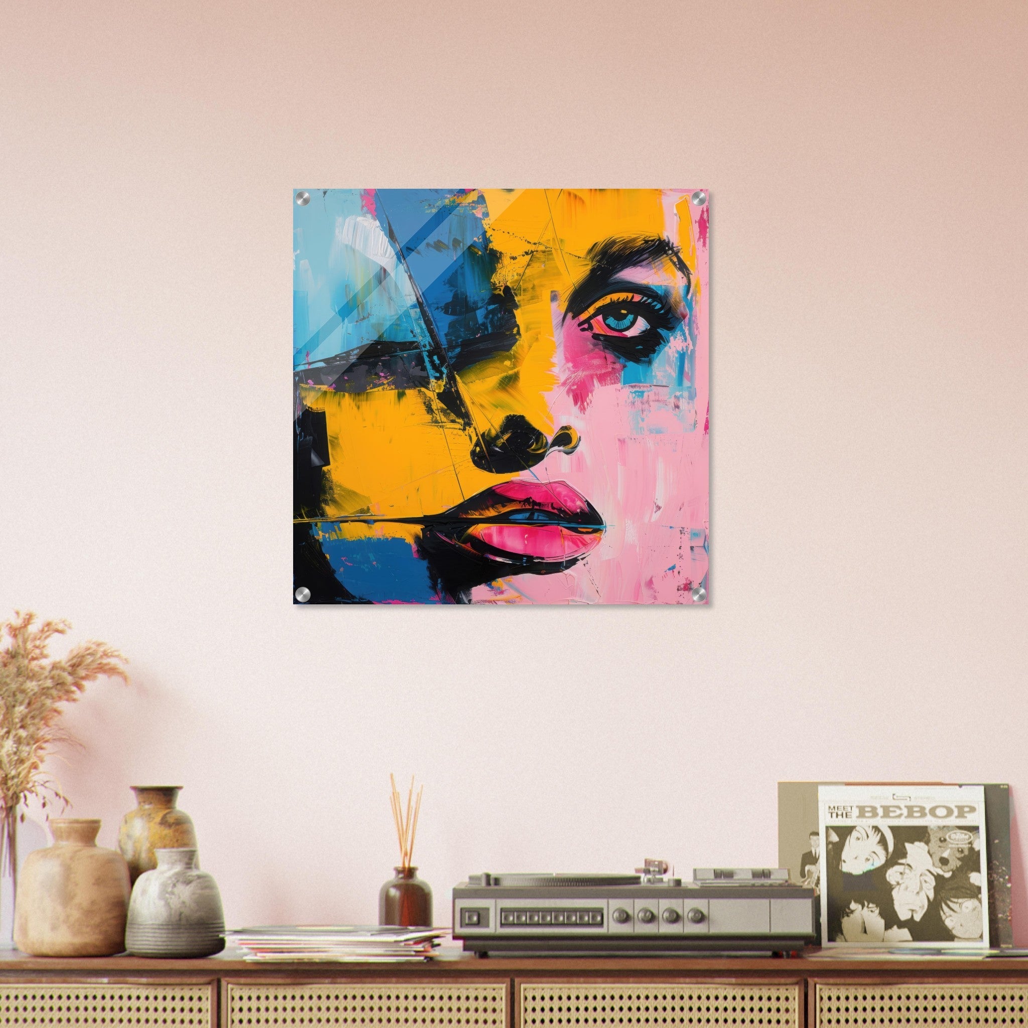 Acrylic Print Square - Swedish popart in abstract style 3 - Shop Ai Art WebShop - Digital Art online Store