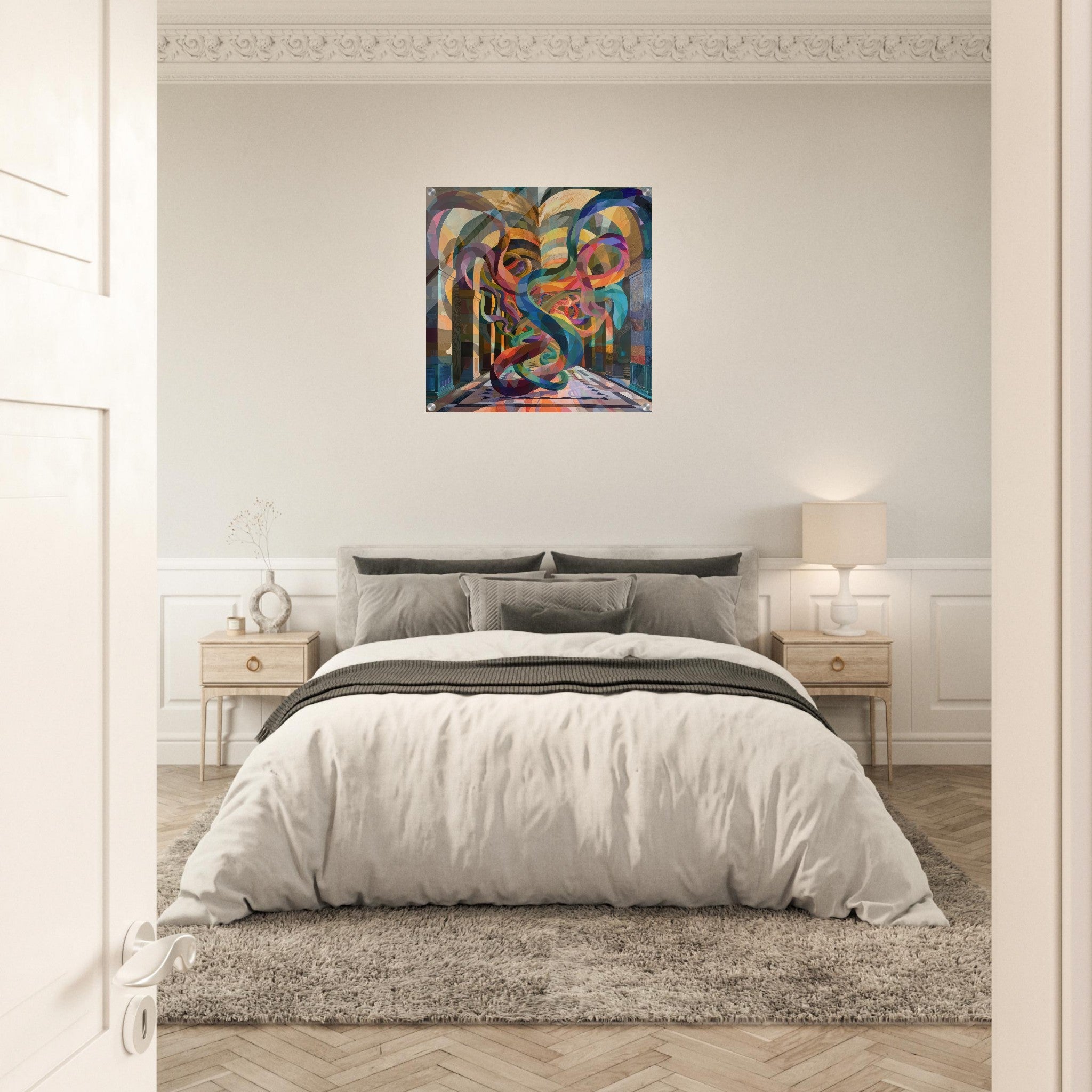 Acrylic Print Square - The Hall of Serpentine Whispers abstract art style - Shop Ai Art WebShop - Digital Art online Store