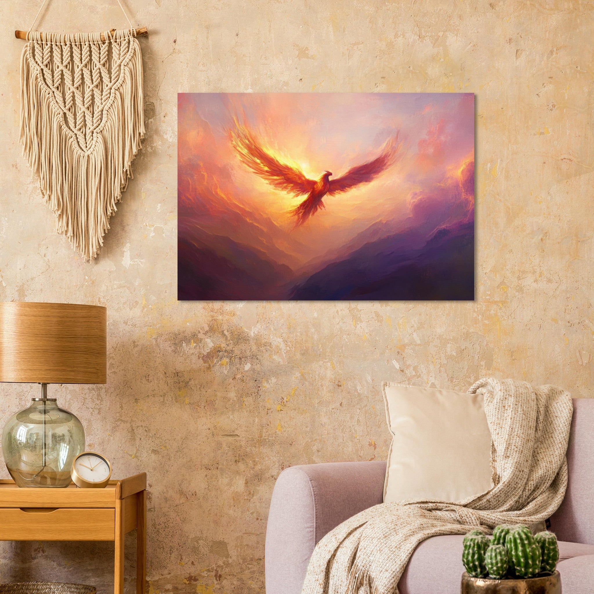 Aluminum Print Landscape - A celestial phoenix soars above a misty valley - Ai Art Force
