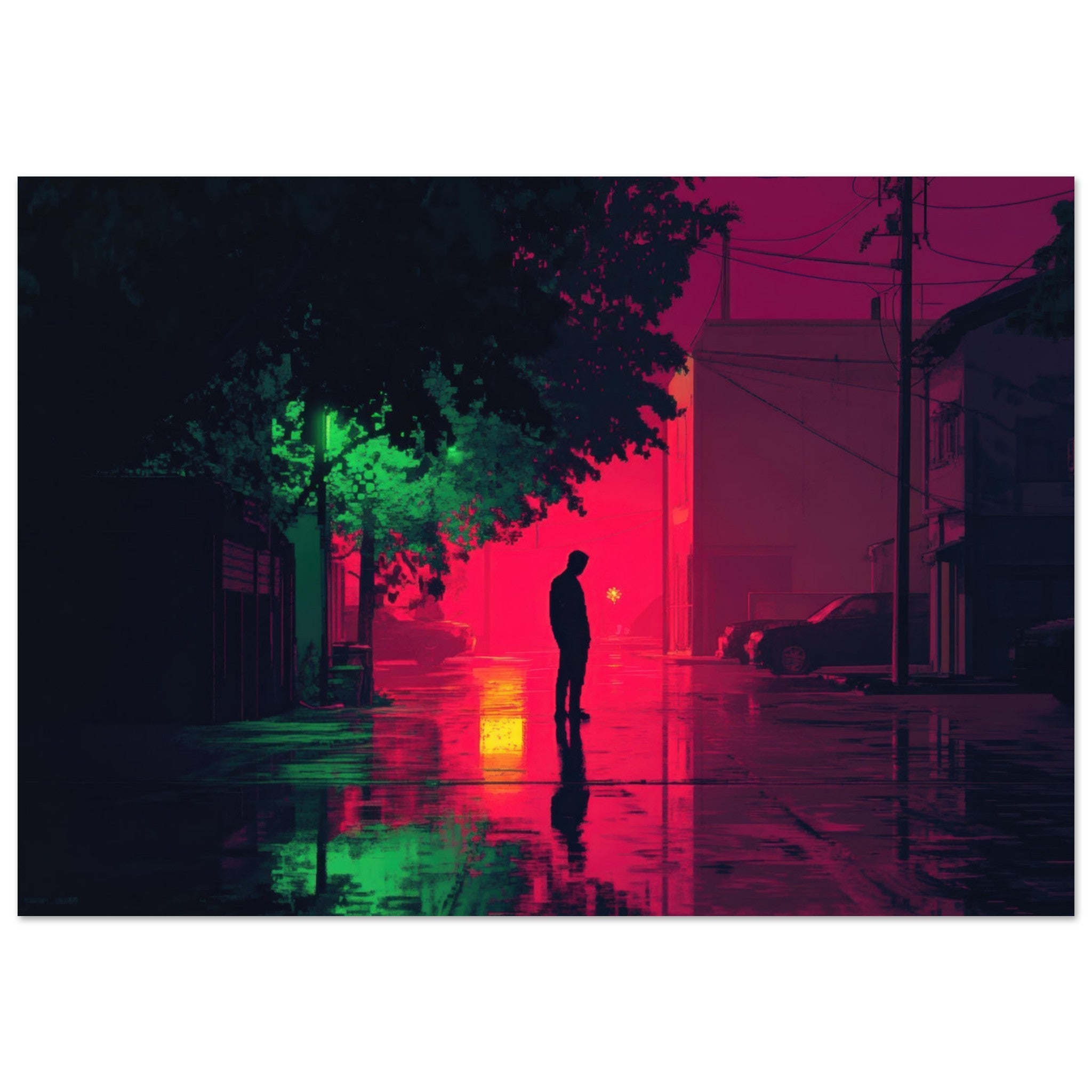 Aluminum Print Landscape - A city where neon lights create impossible rifle 4 - Ai Art Force