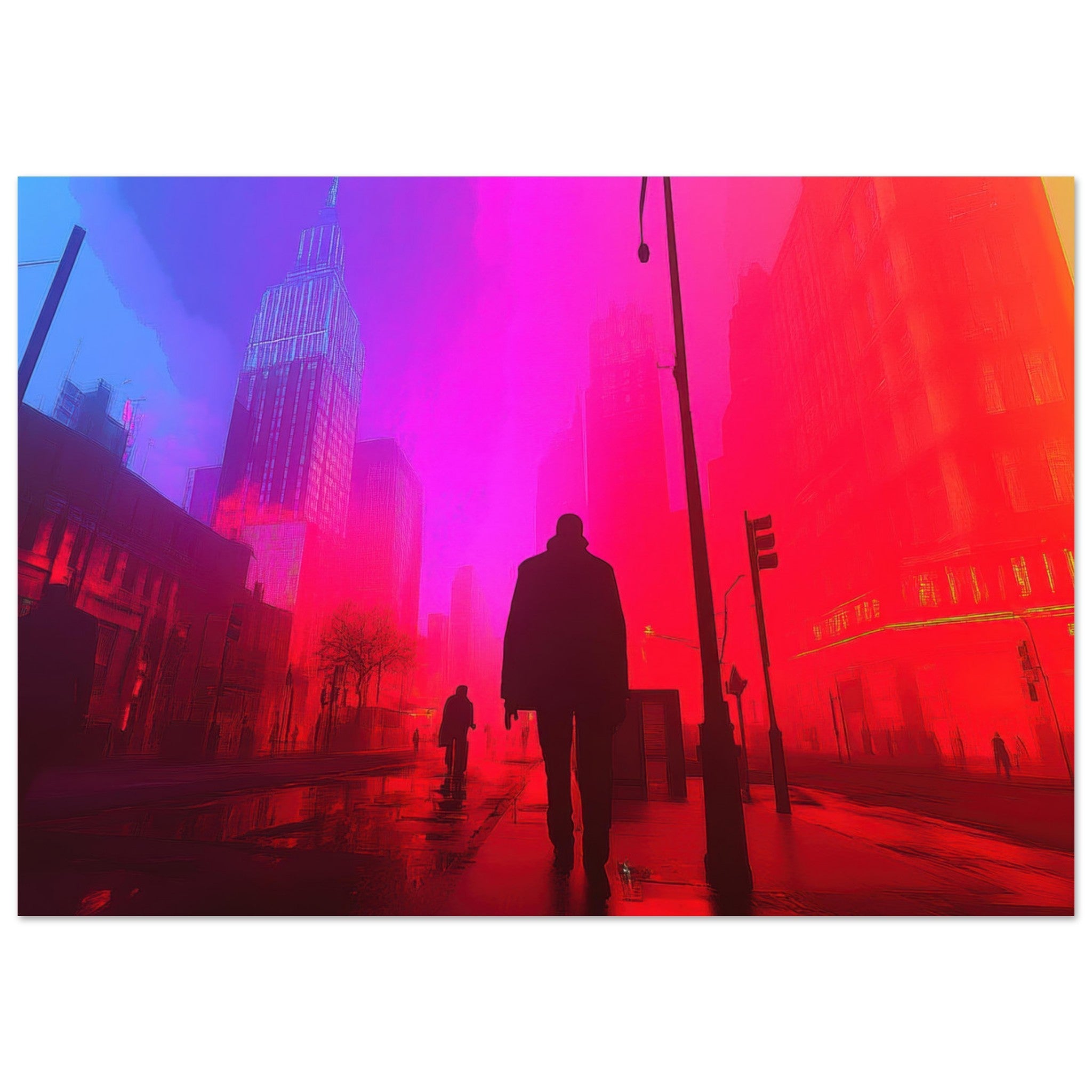 Aluminum Print Landscape - A city where neon lights create impossible rifle - Shop Ai Art WebShop - Digital Art online Store