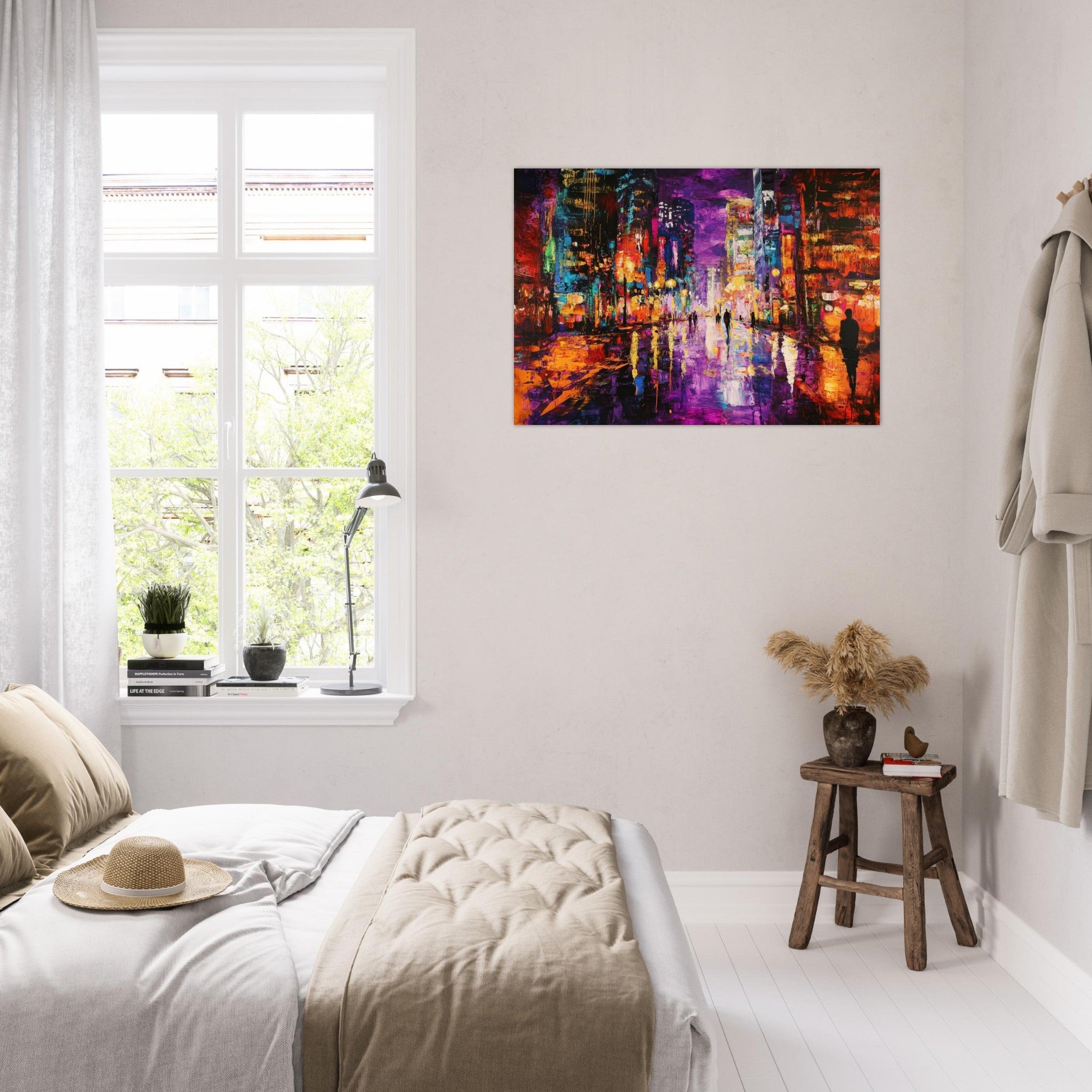 Aluminum Print Landscape - A cityscape bathed in the dim glow of streetligh - Shop Ai Art WebShop - Digital Art online Store