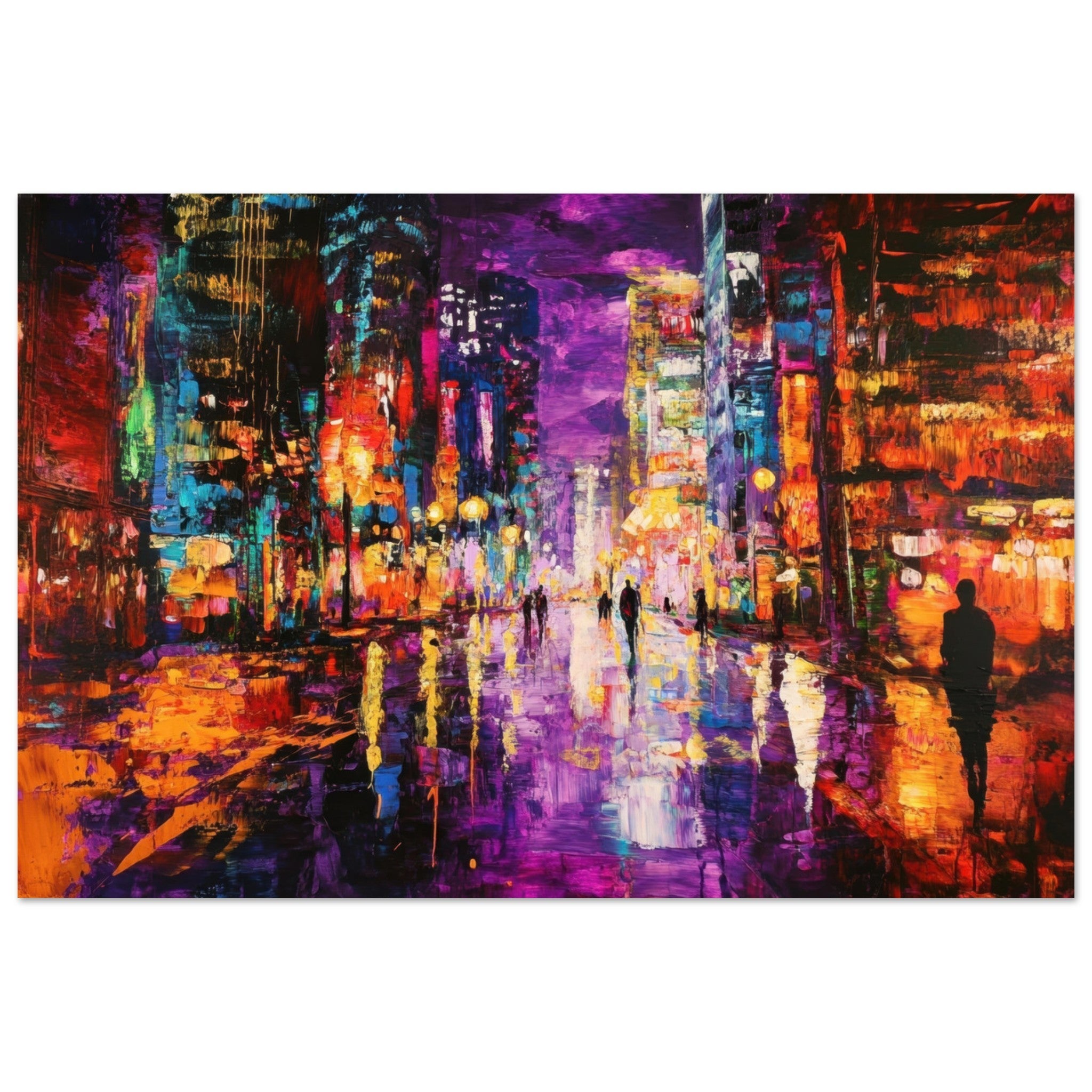 Aluminum Print Landscape - A cityscape bathed in the dim glow of streetligh - Shop Ai Art WebShop - Digital Art online Store