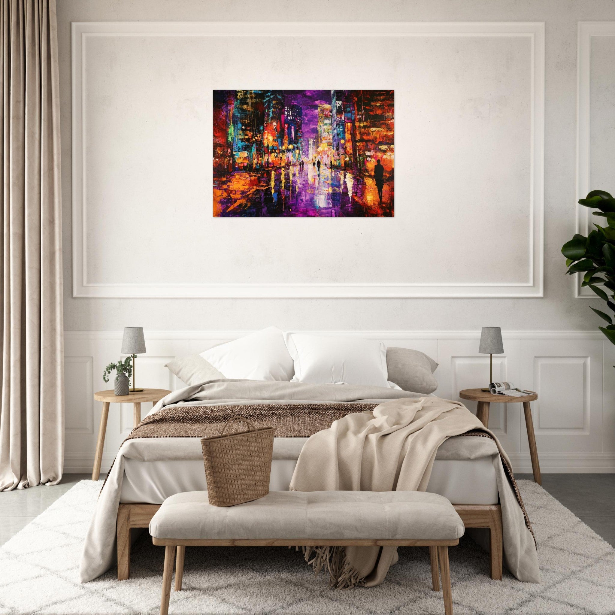 Aluminum Print Landscape - A cityscape bathed in the dim glow of streetligh - Shop Ai Art WebShop - Digital Art online Store
