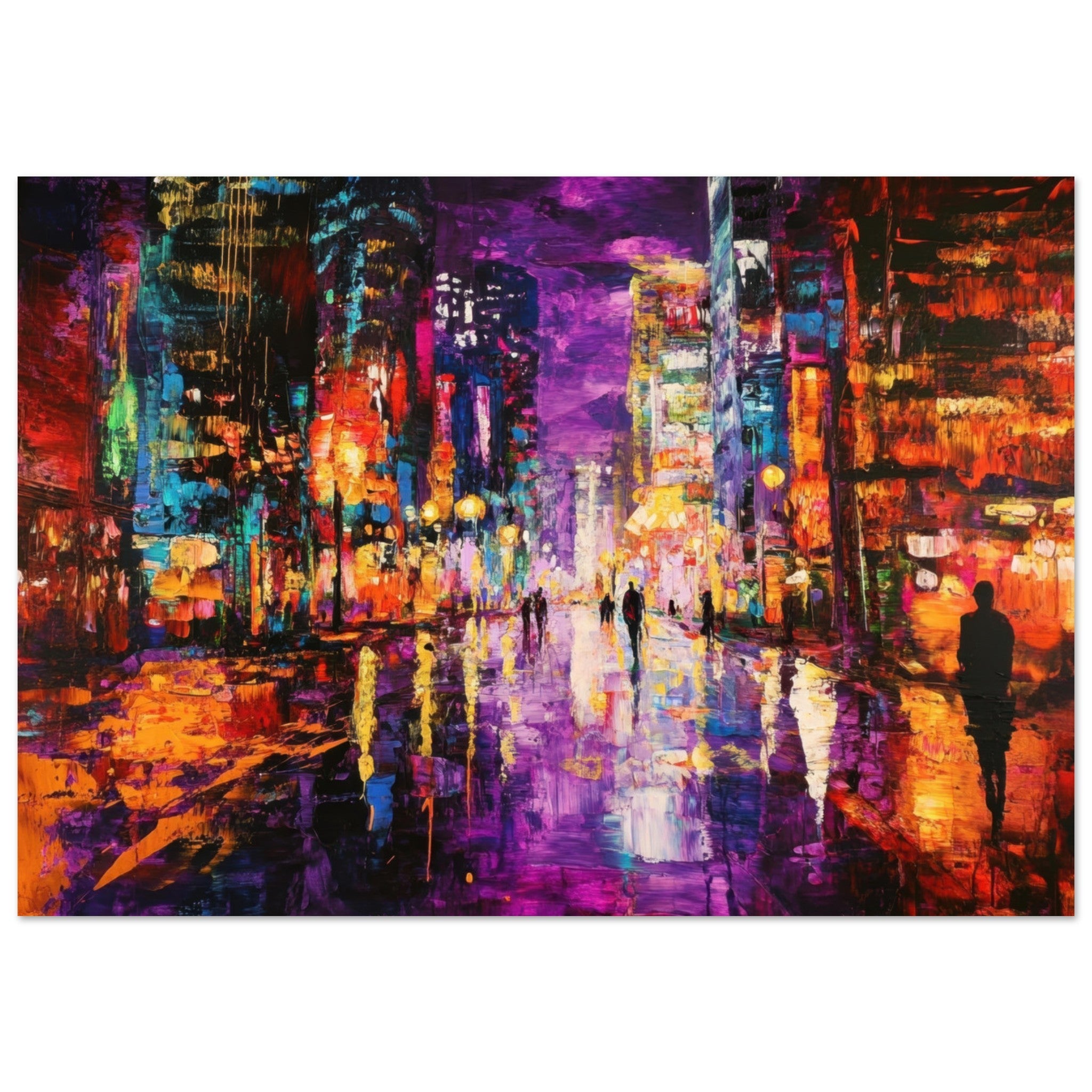 Aluminum Print Landscape - A cityscape bathed in the dim glow of streetligh - Shop Ai Art WebShop - Digital Art online Store