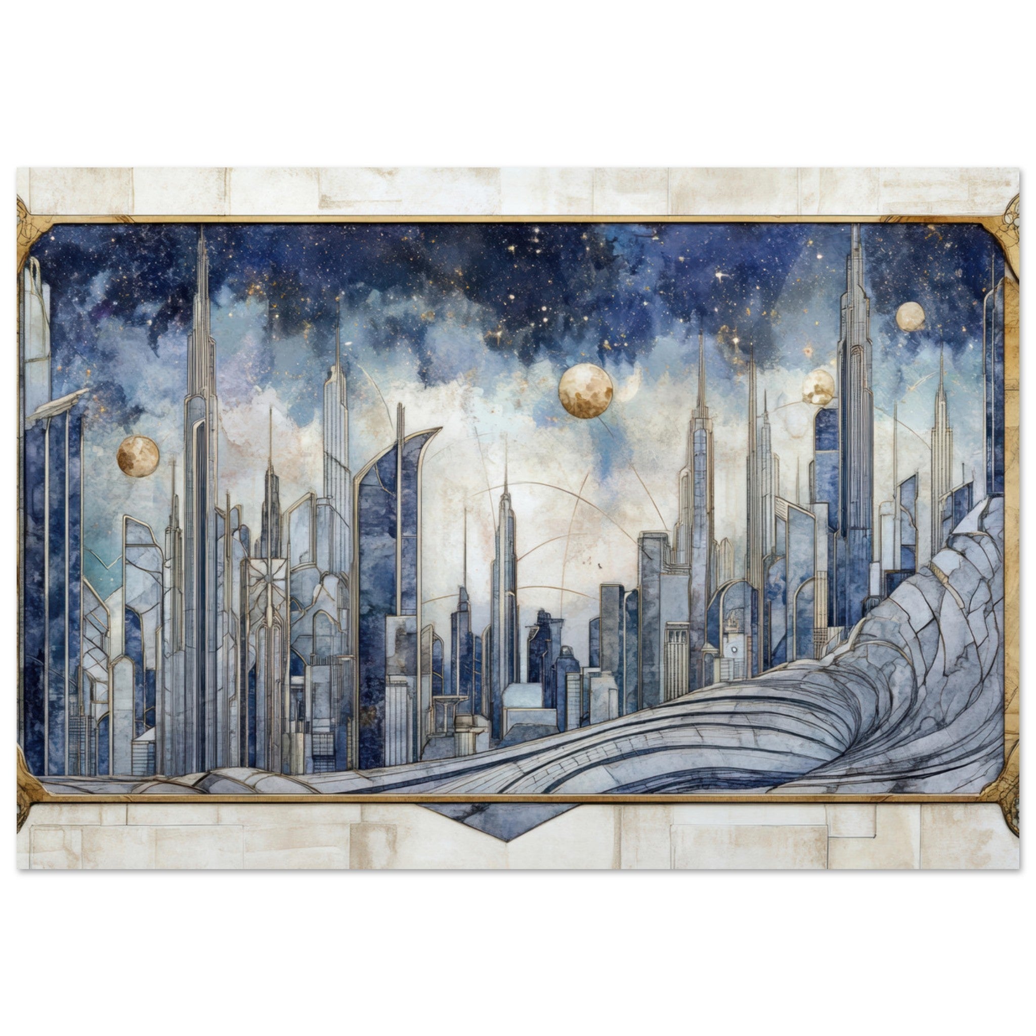 Aluminum Print Landscape - Architects of the Stars A stylized depiction - Shop Ai Art WebShop - Digital Art online Store