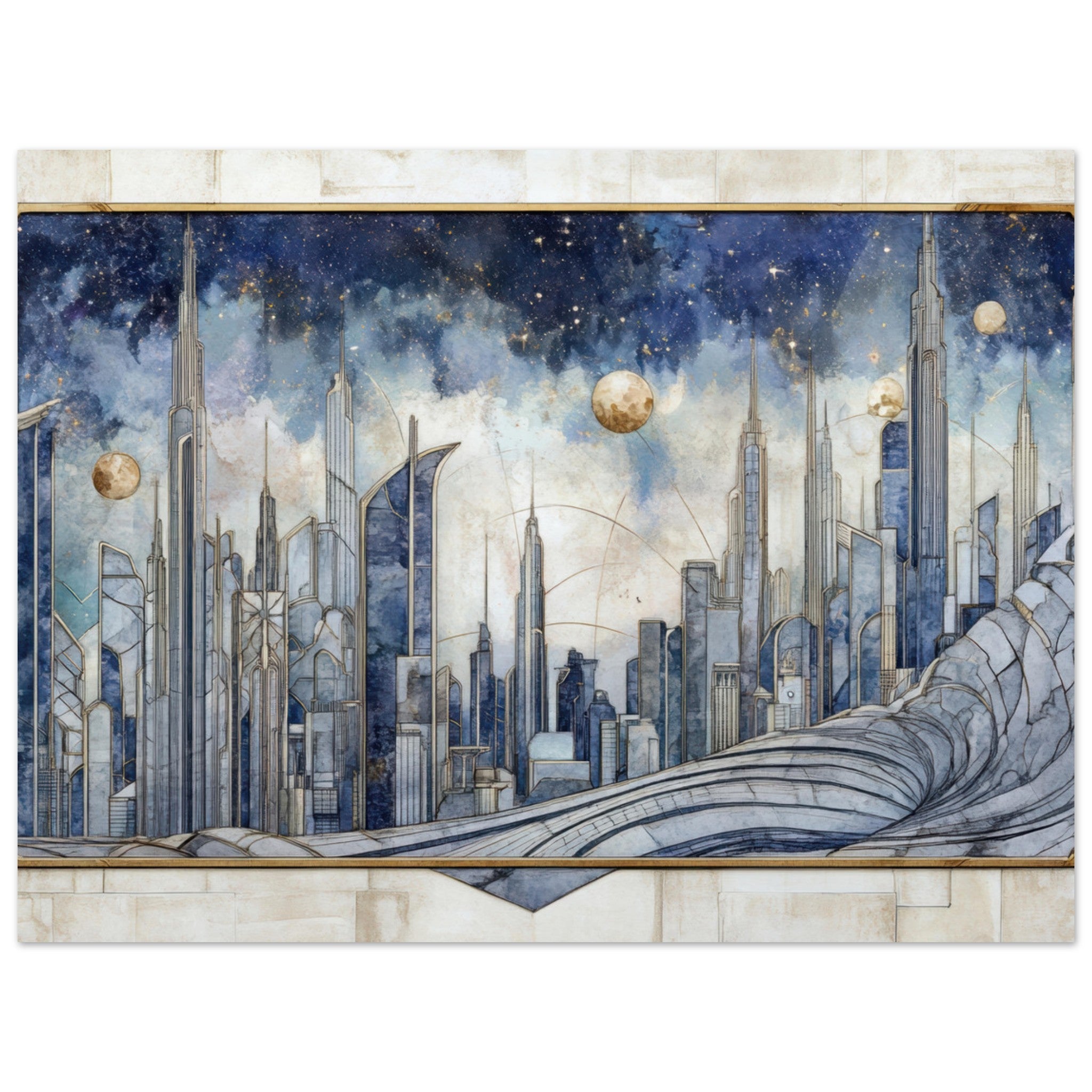 Aluminum Print Landscape - Architects of the Stars A stylized depiction - Shop Ai Art WebShop - Digital Art online Store