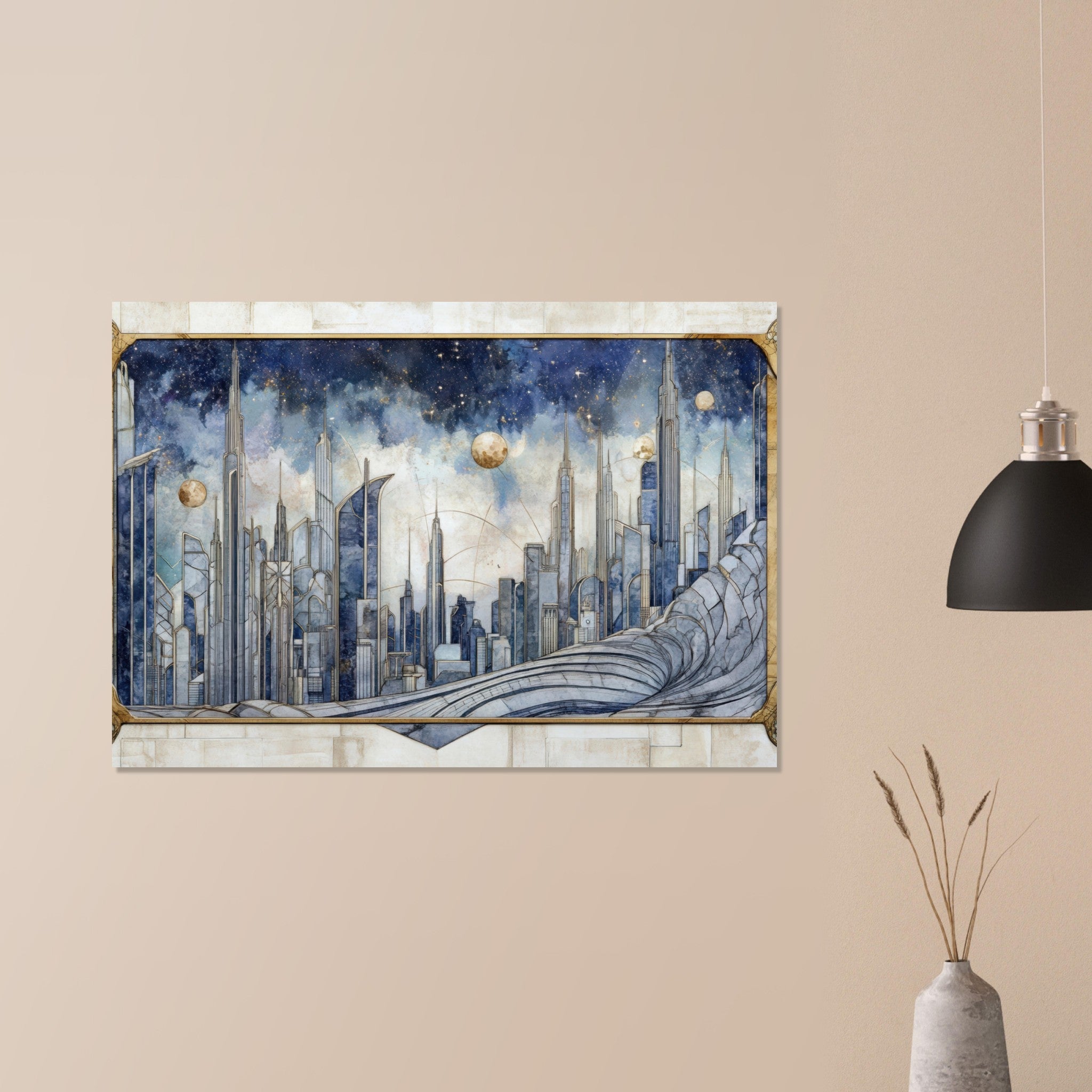 Aluminum Print Landscape - Architects of the Stars A stylized depiction - Shop Ai Art WebShop - Digital Art online Store