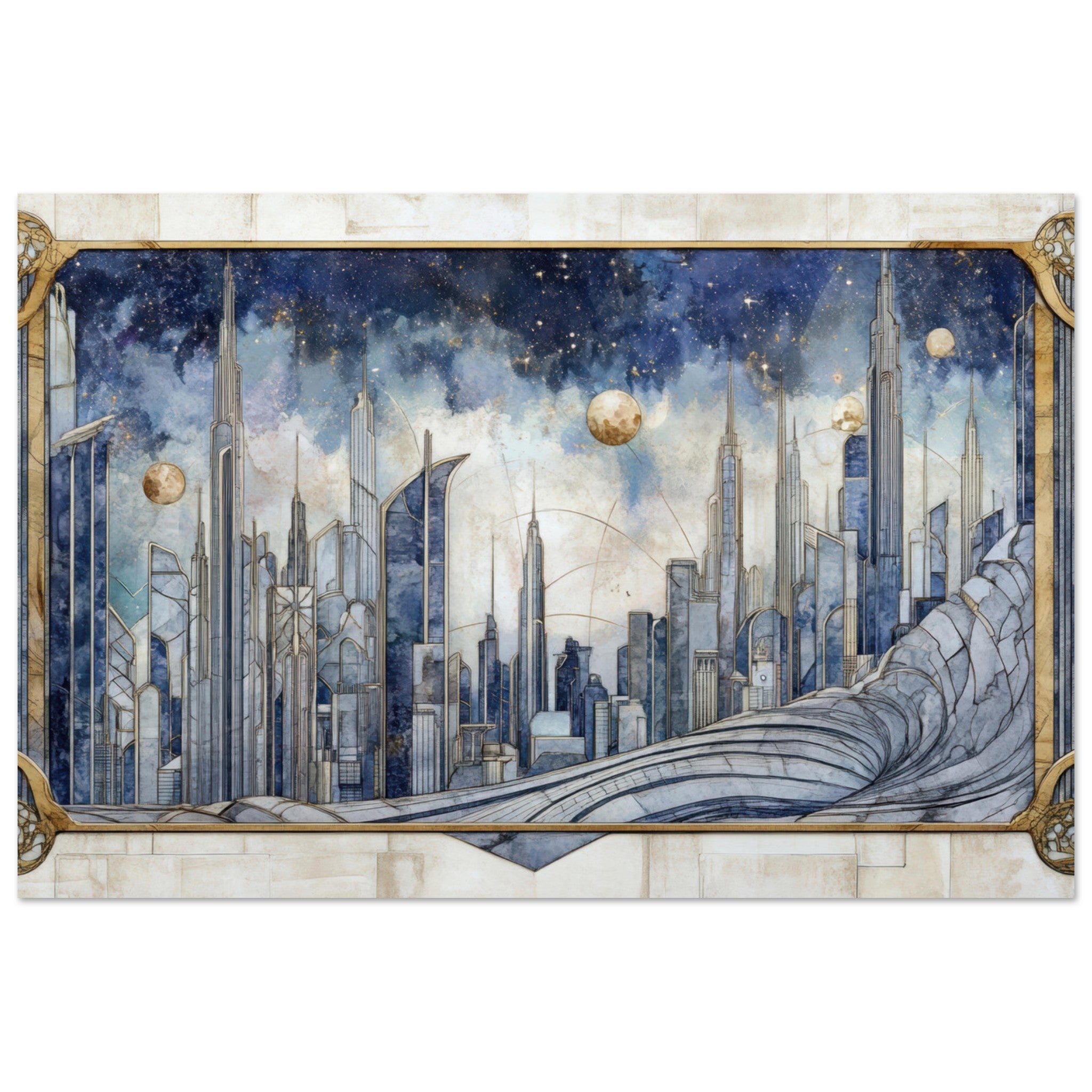 Aluminum Print Landscape - Architects of the Stars A stylized depiction - Shop Ai Art WebShop - Digital Art online Store
