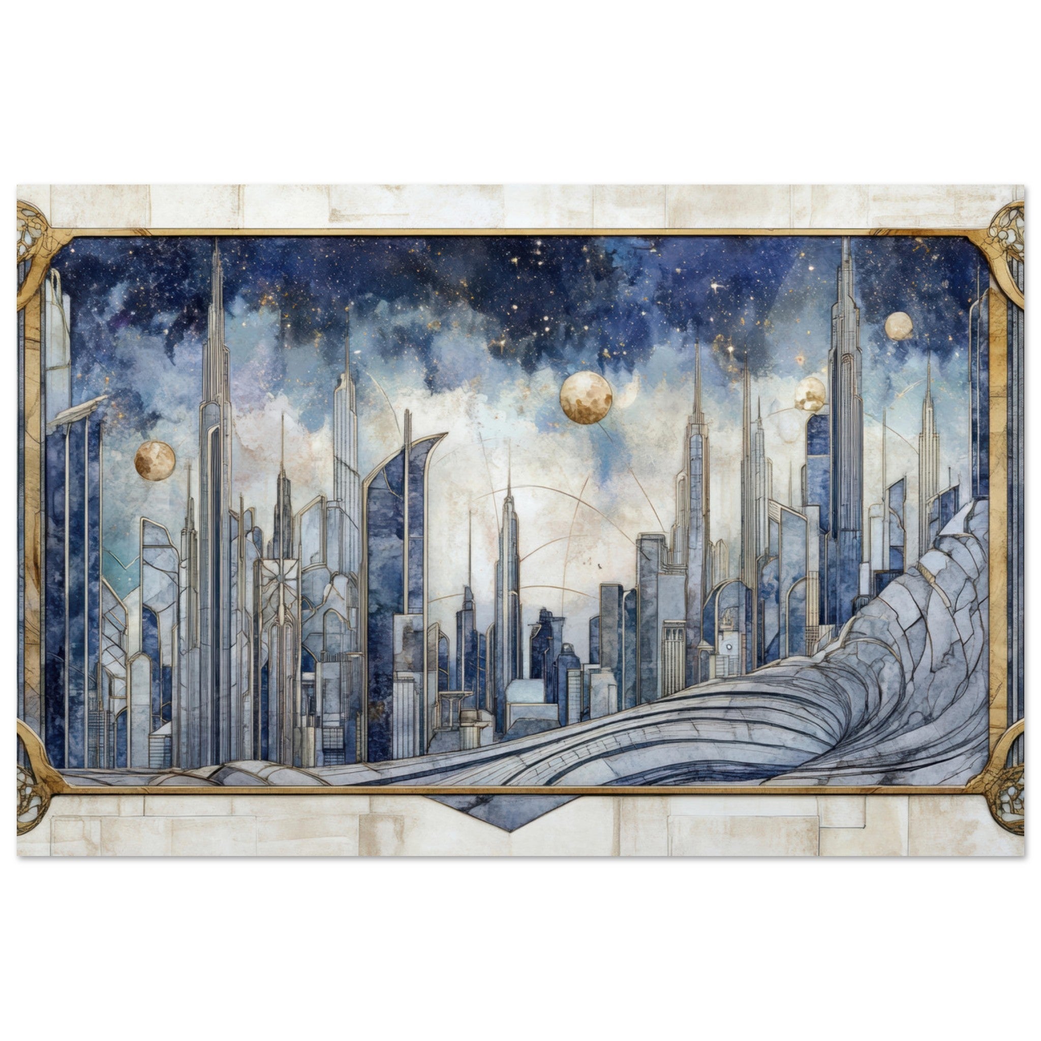 Aluminum Print Landscape - Architects of the Stars A stylized depiction - Shop Ai Art WebShop - Digital Art online Store