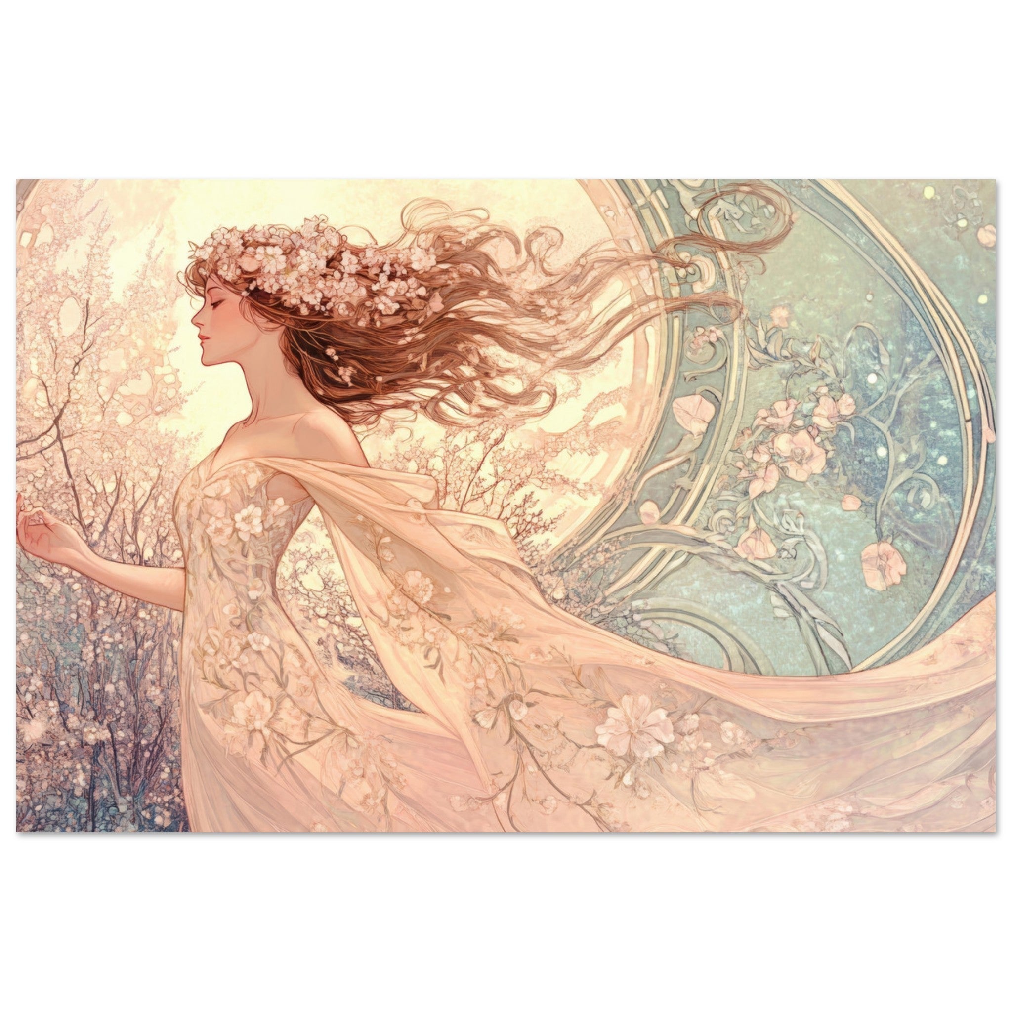 Aluminum Print Landscape - Art Nouveau Enchanted Garden An Art Nouveau inst 6 - Shop Ai Art WebShop - Digital Art online Store