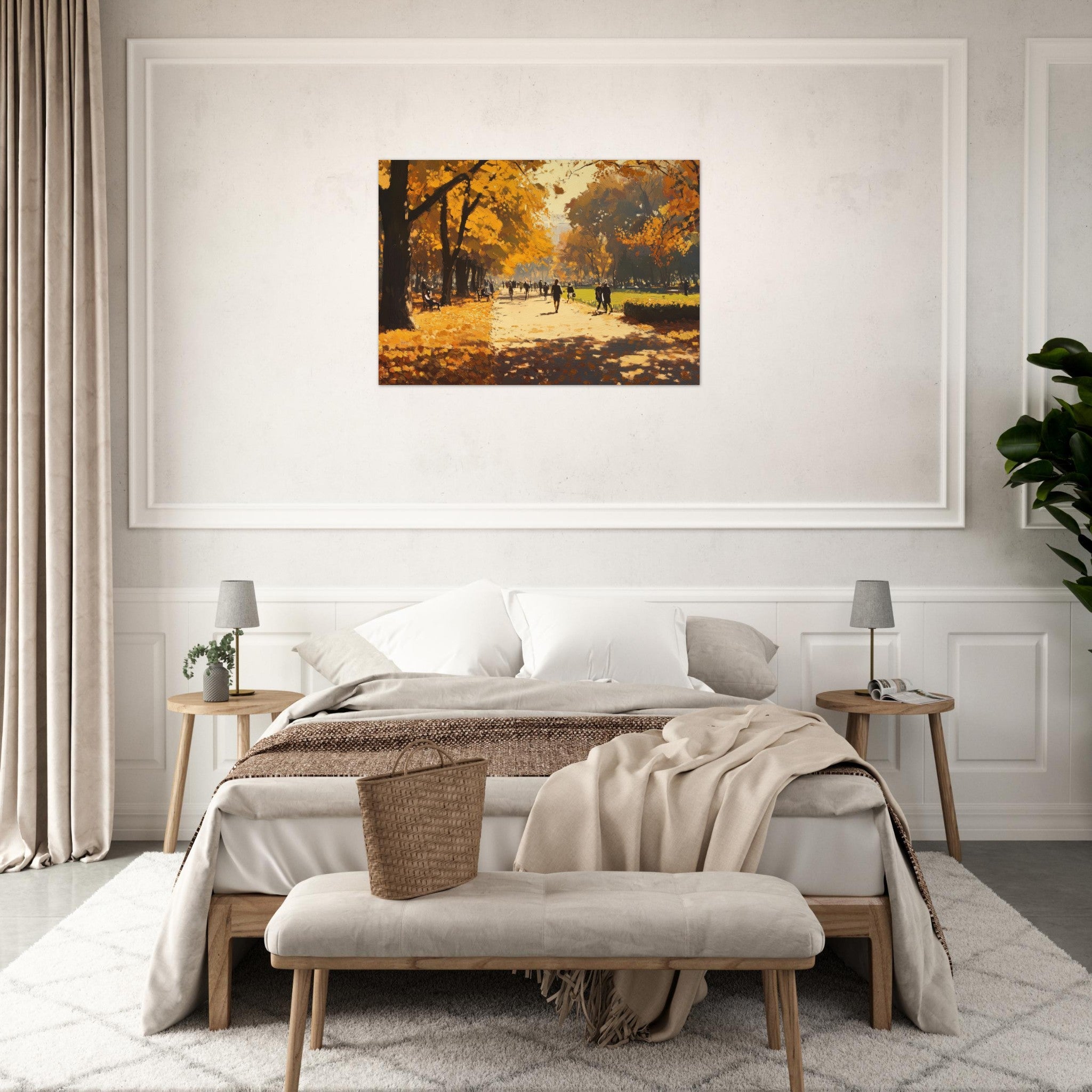 Aluminum Print Landscape - Autumn Park with Strolling Figures A vast park 3 - Shop Ai Art WebShop - Digital Art online Store