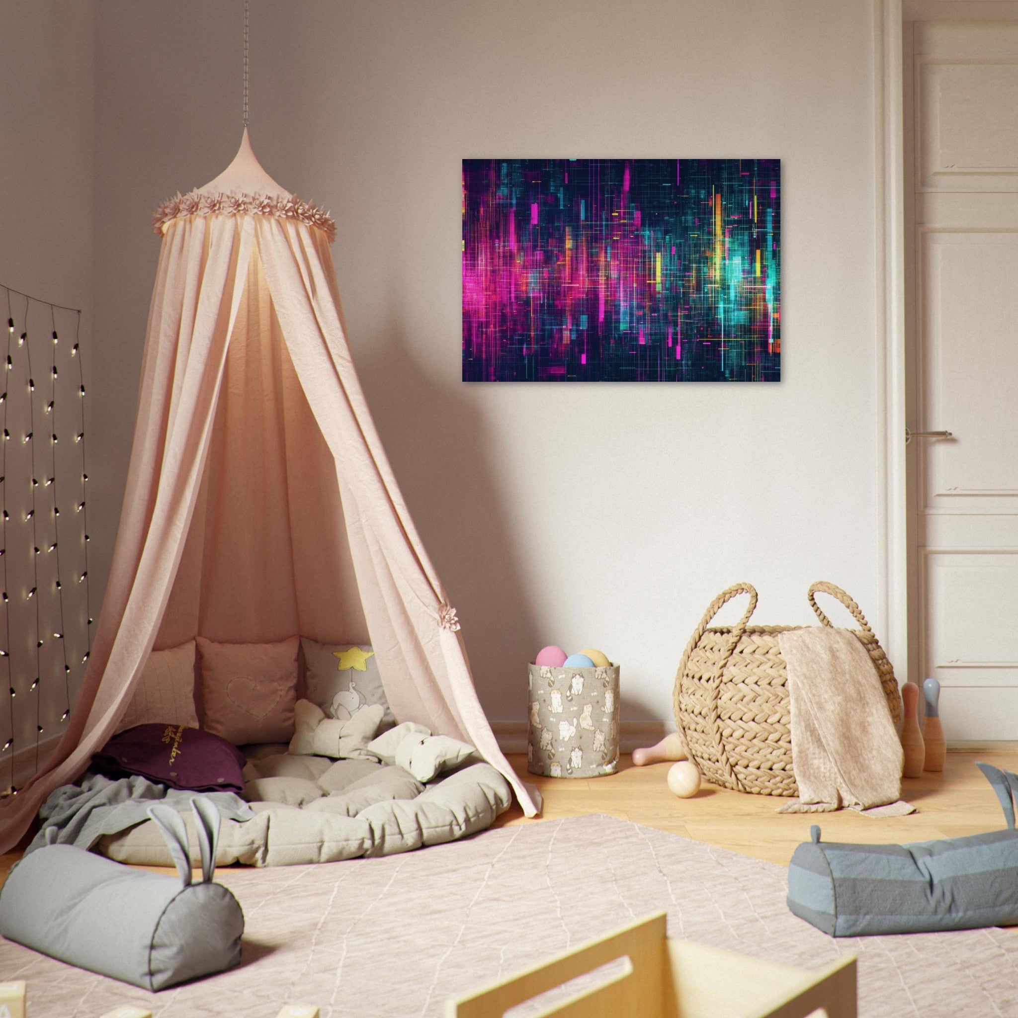 Aluminum Print Landscape - Digital Pulse A chaotic burst of pitch - inspired - Shop Ai Art WebShop - Digital Art online Store