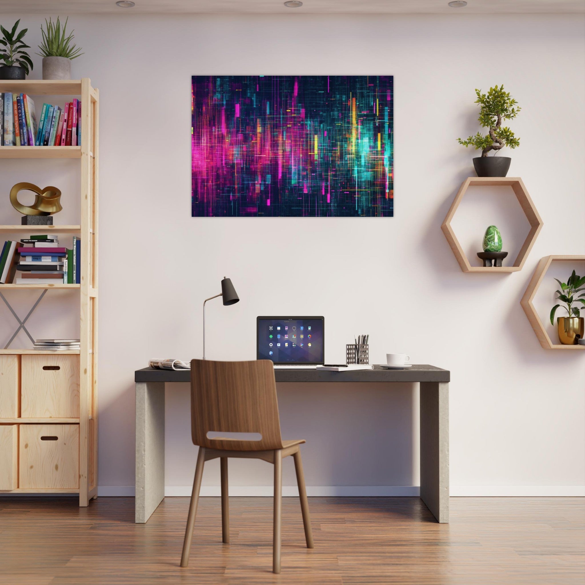 Aluminum Print Landscape - Digital Pulse A chaotic burst of pitch - inspired - Shop Ai Art WebShop - Digital Art online Store