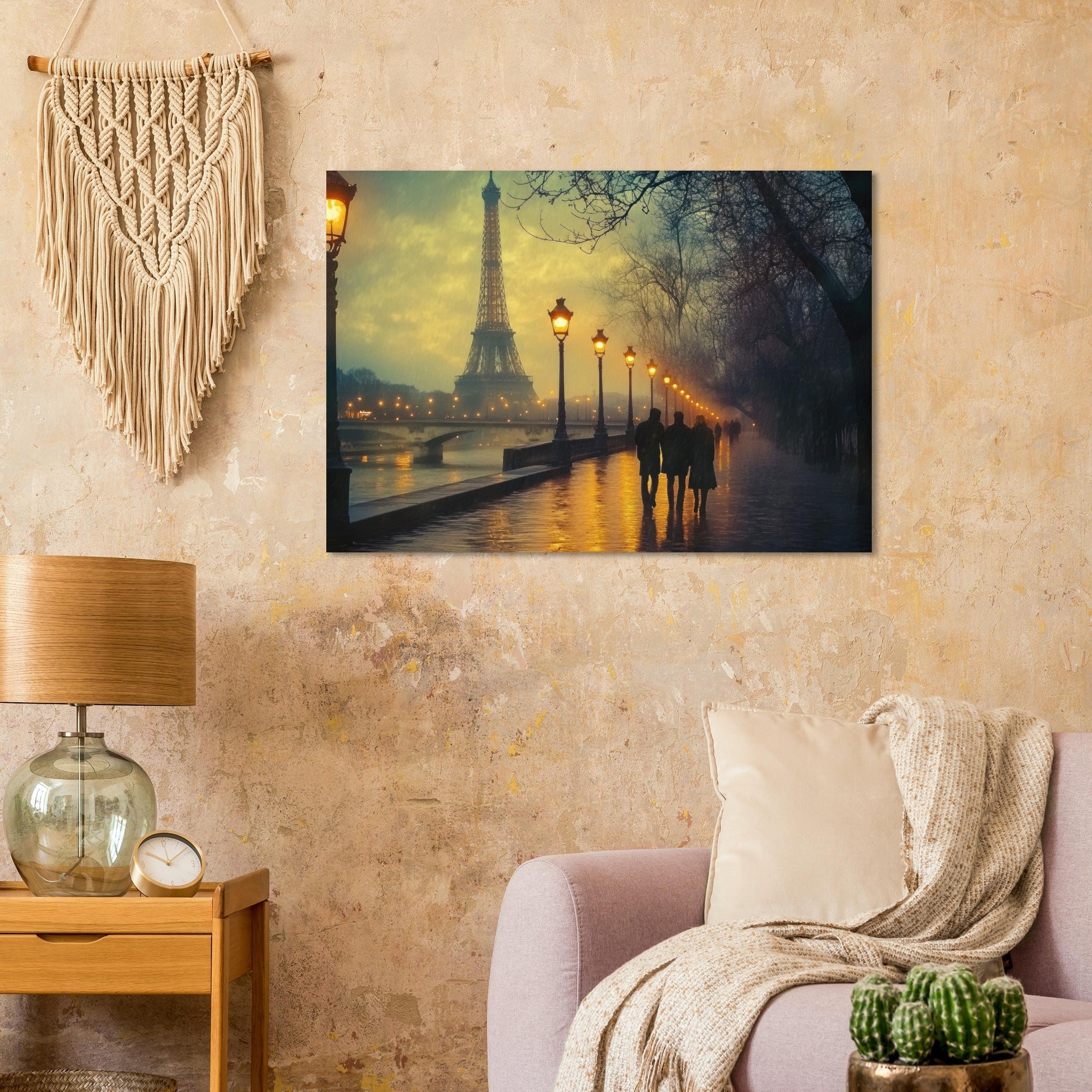 Aluminum Print Landscape - Evening Stroll Along the Seine A romantic river - Shop Ai Art WebShop - Digital Art online Store