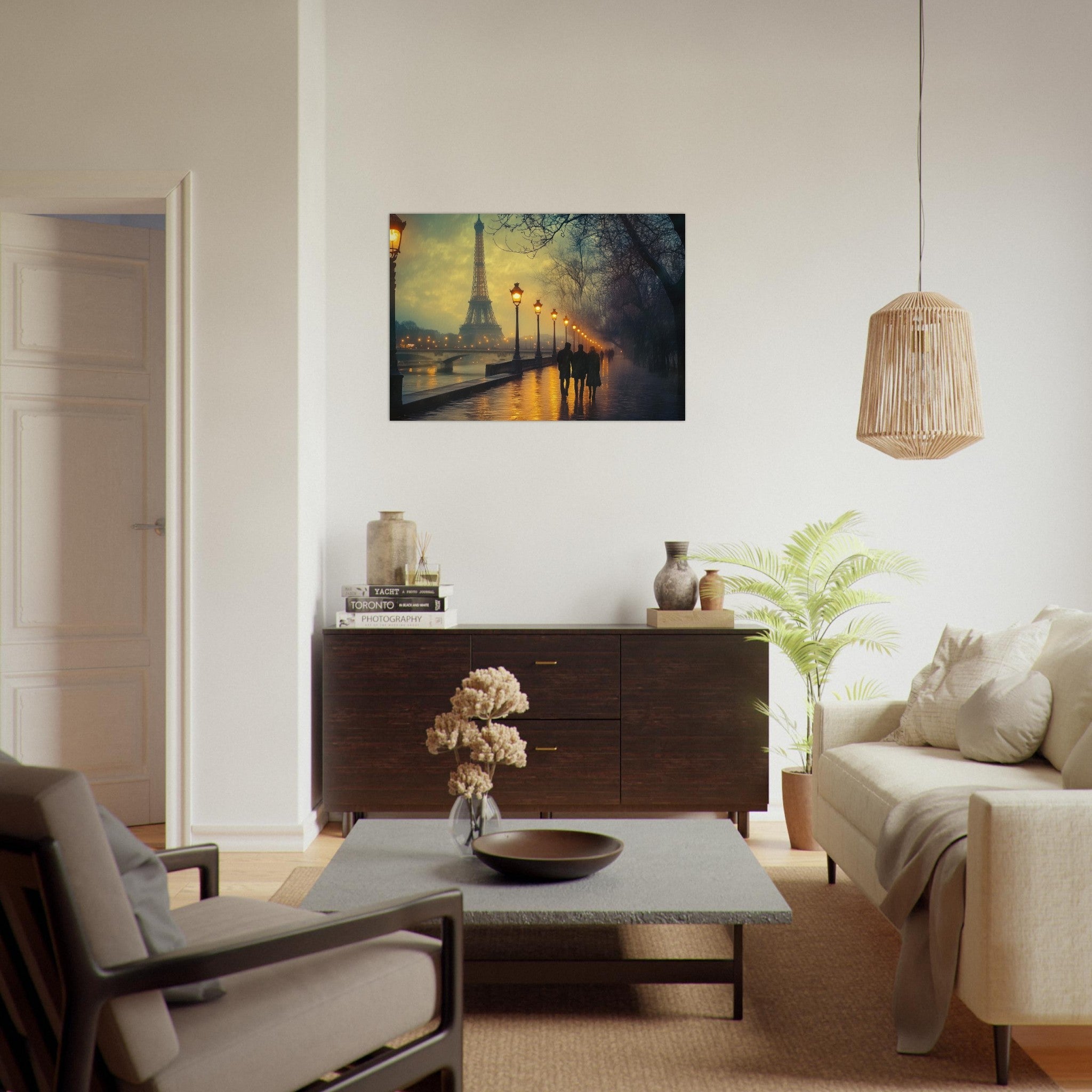 Aluminum Print Landscape - Evening Stroll Along the Seine A romantic river - Shop Ai Art WebShop - Digital Art online Store