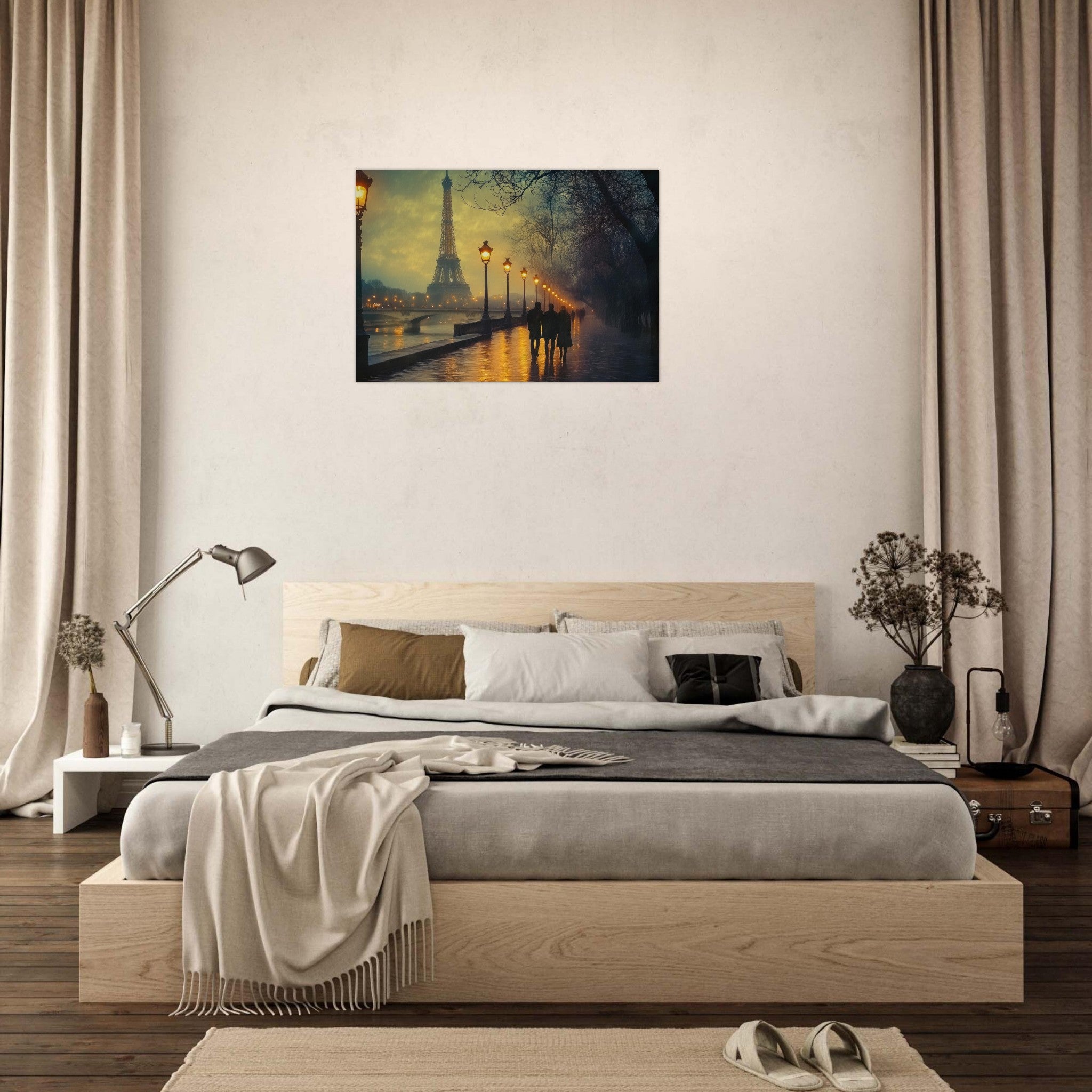 Aluminum Print Landscape - Evening Stroll Along the Seine A romantic river - Shop Ai Art WebShop - Digital Art online Store