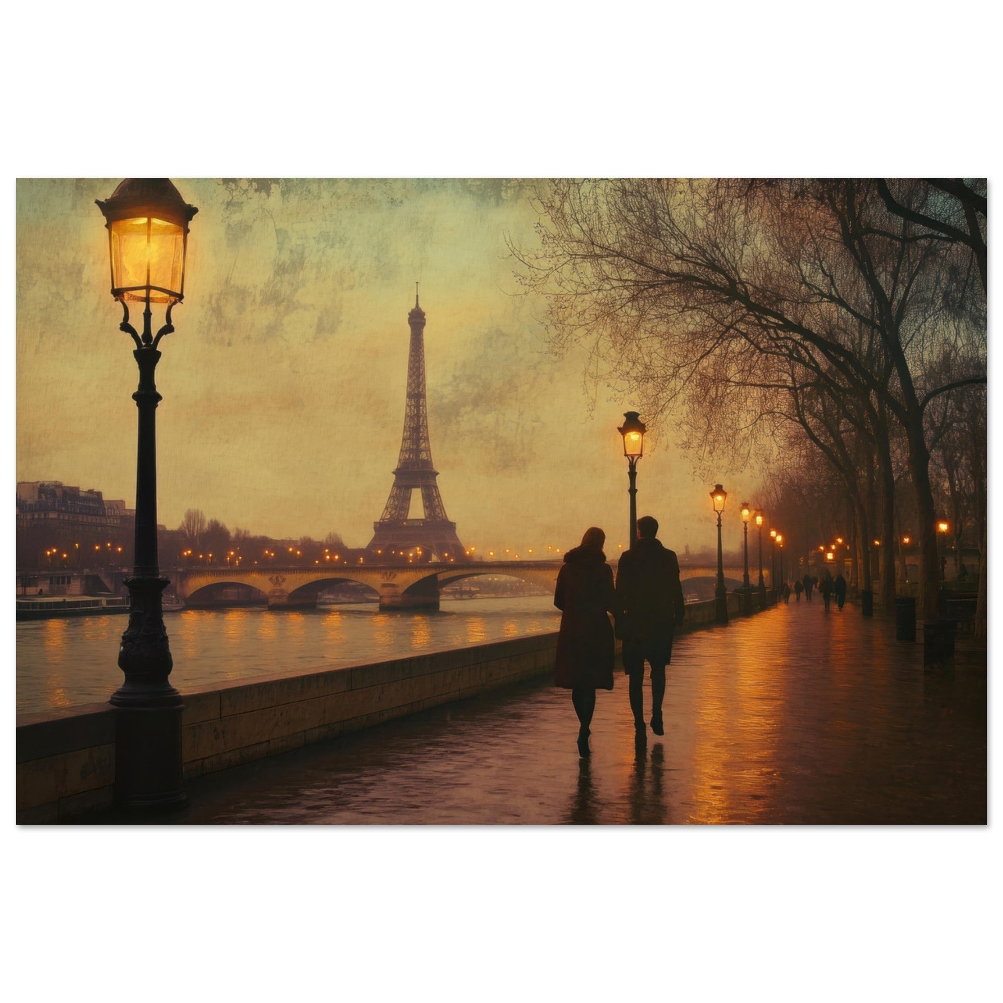 Aluminum Print Landscape - Evening Stroll Along the Seine A romantic river 2 - Shop Ai Art WebShop - Digital Art online Store