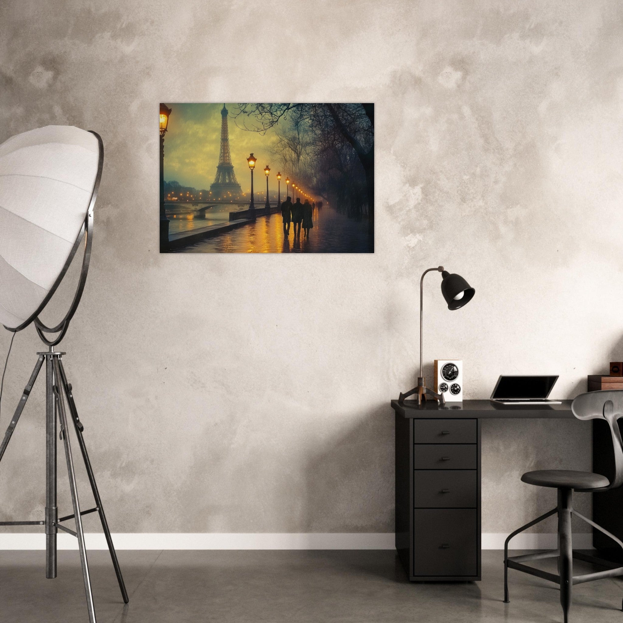 Aluminum Print Landscape - Evening Stroll Along the Seine A romantic river - Shop Ai Art WebShop - Digital Art online Store