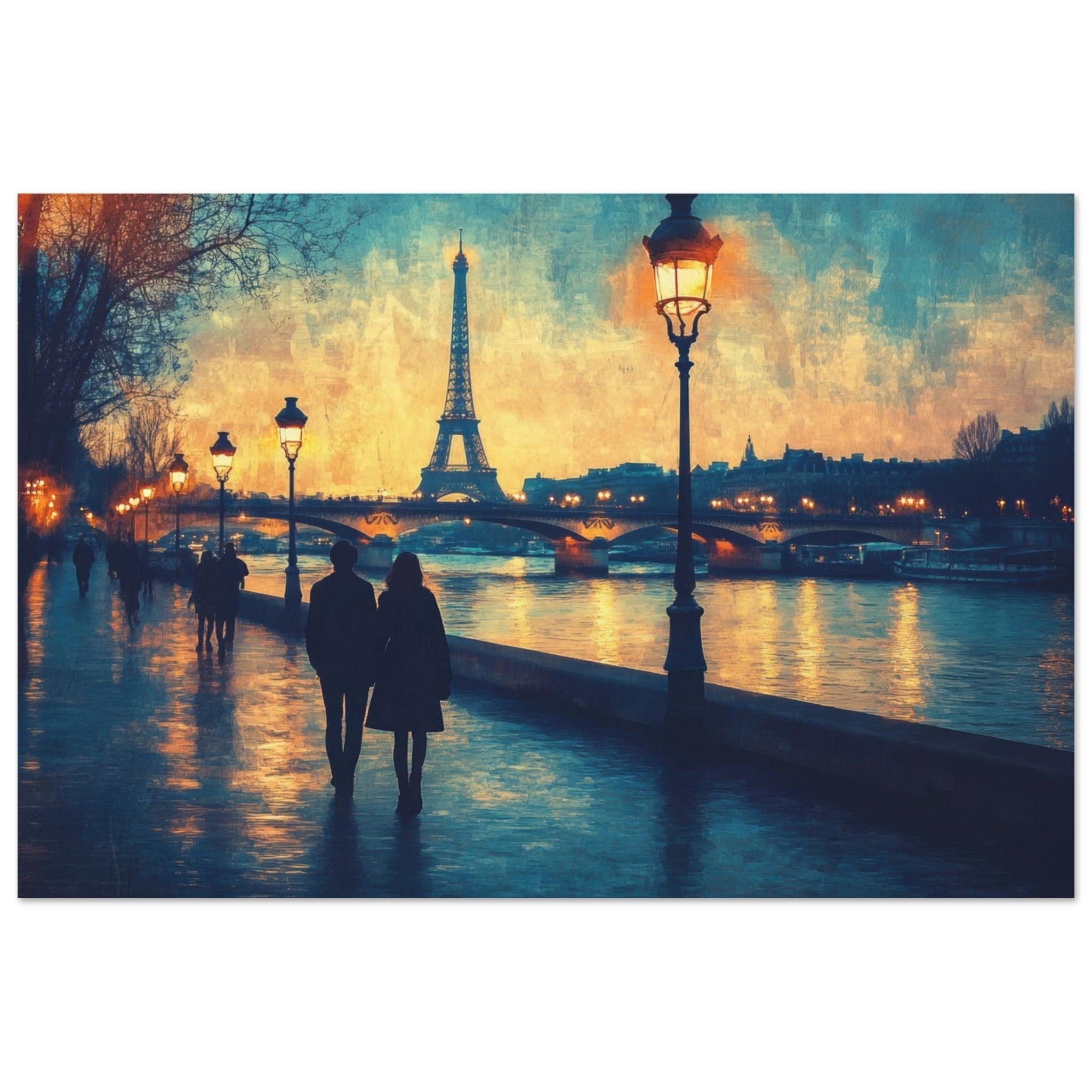 Aluminum Print Landscape - Evening Stroll Along the Seine A romantic river 3 - Shop Ai Art WebShop - Digital Art online Store