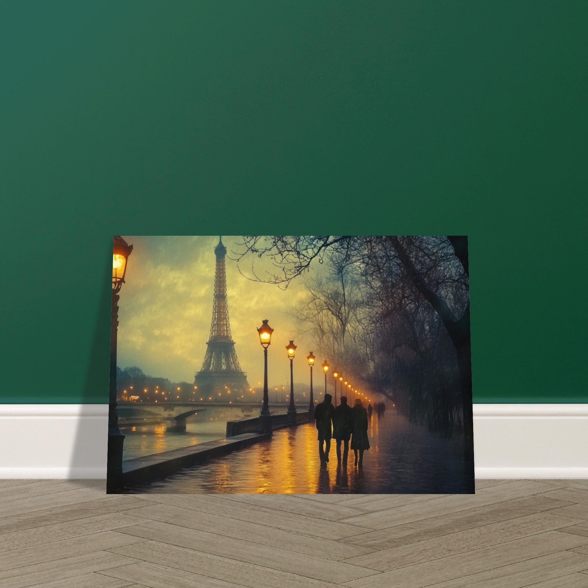 Aluminum Print Landscape - Evening Stroll Along the Seine A romantic river - Shop Ai Art WebShop - Digital Art online Store