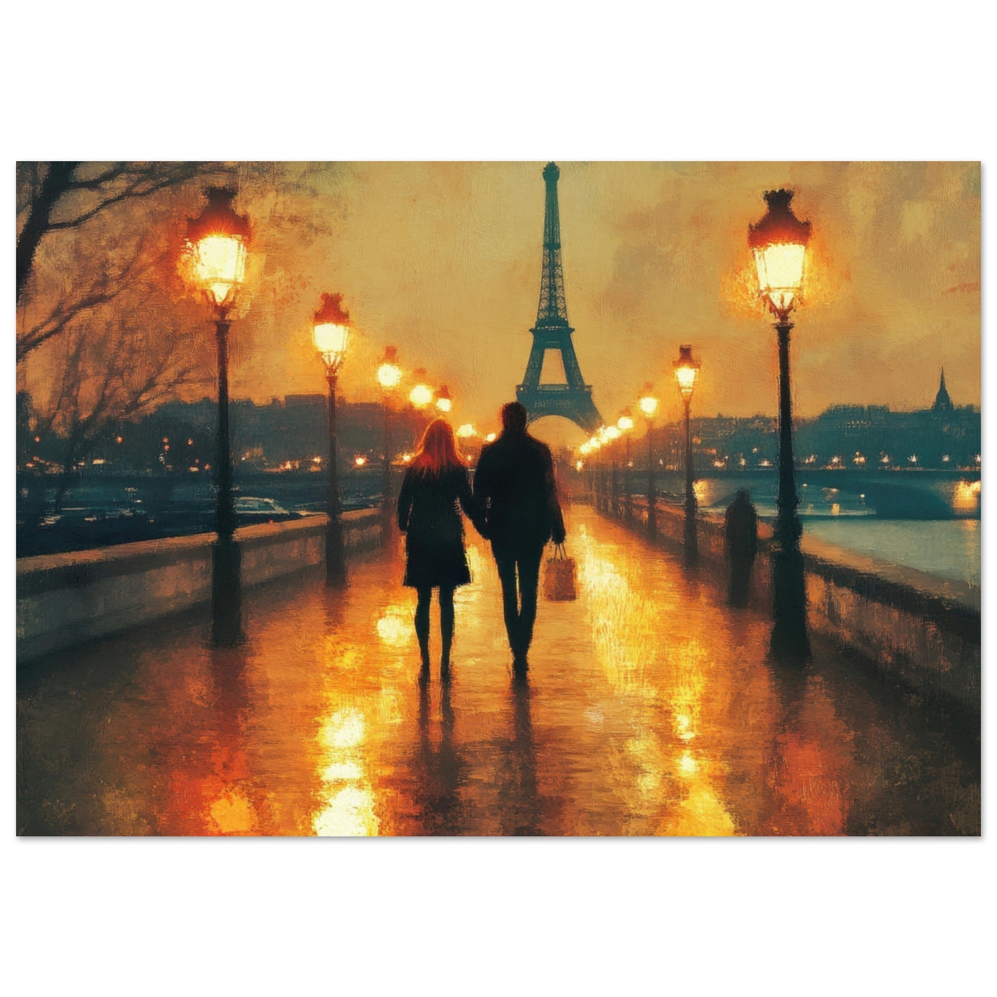 Aluminum Print Landscape - Evening Stroll Along the Seine A romantic river 4 - Shop Ai Art WebShop - Digital Art online Store